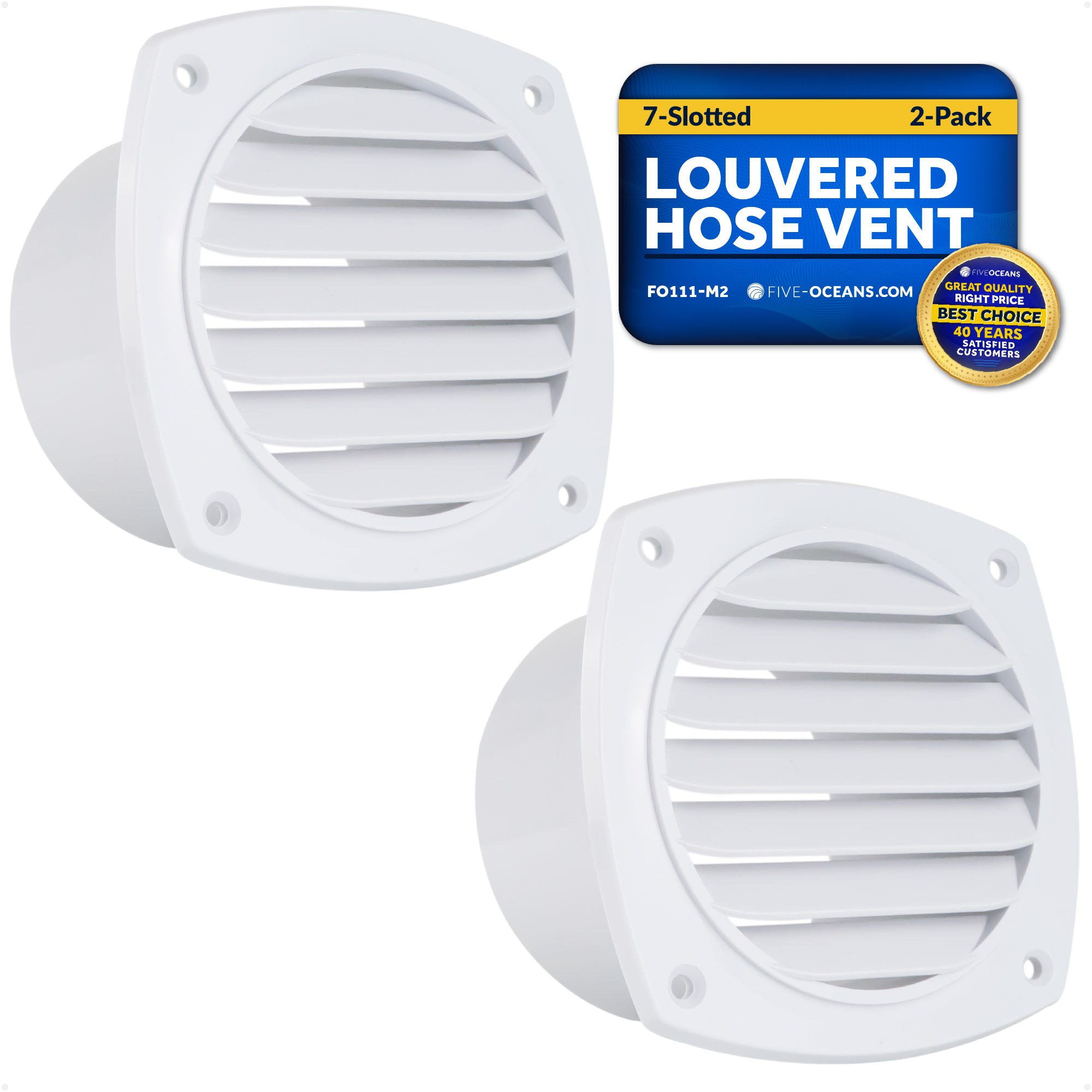 Louvered Flush Hose Ventilation 7 slots, 4" Cutout, White 2-Pack - FO111-M2