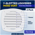 7-Slotted Louvered Hose Vent, 4" Hose Diameter, White, 2-Pack