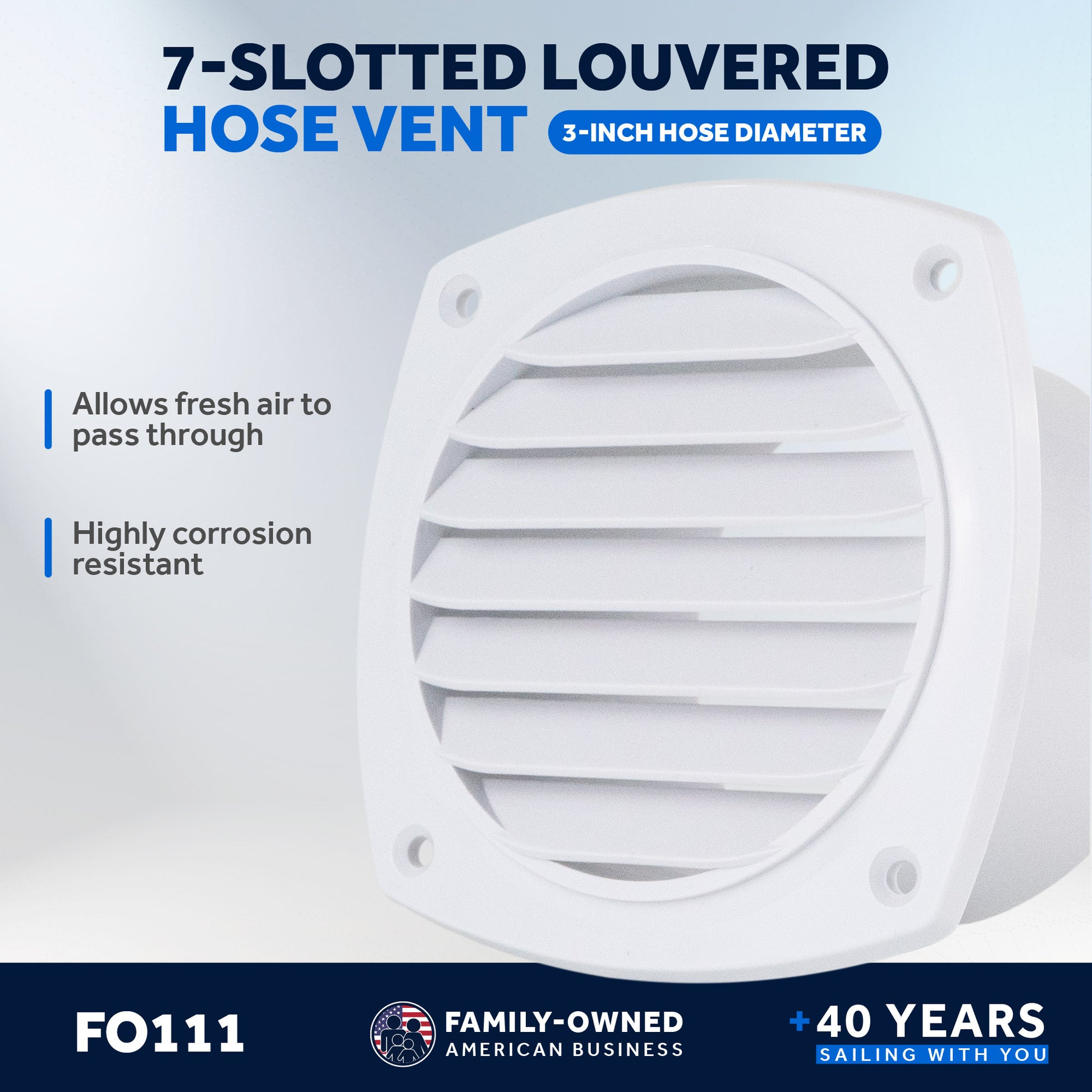 Louvered Flush Hose Ventilation 7 slots, 4" Cutout, White 2-Pack - FO111-M2 - Five Oceans