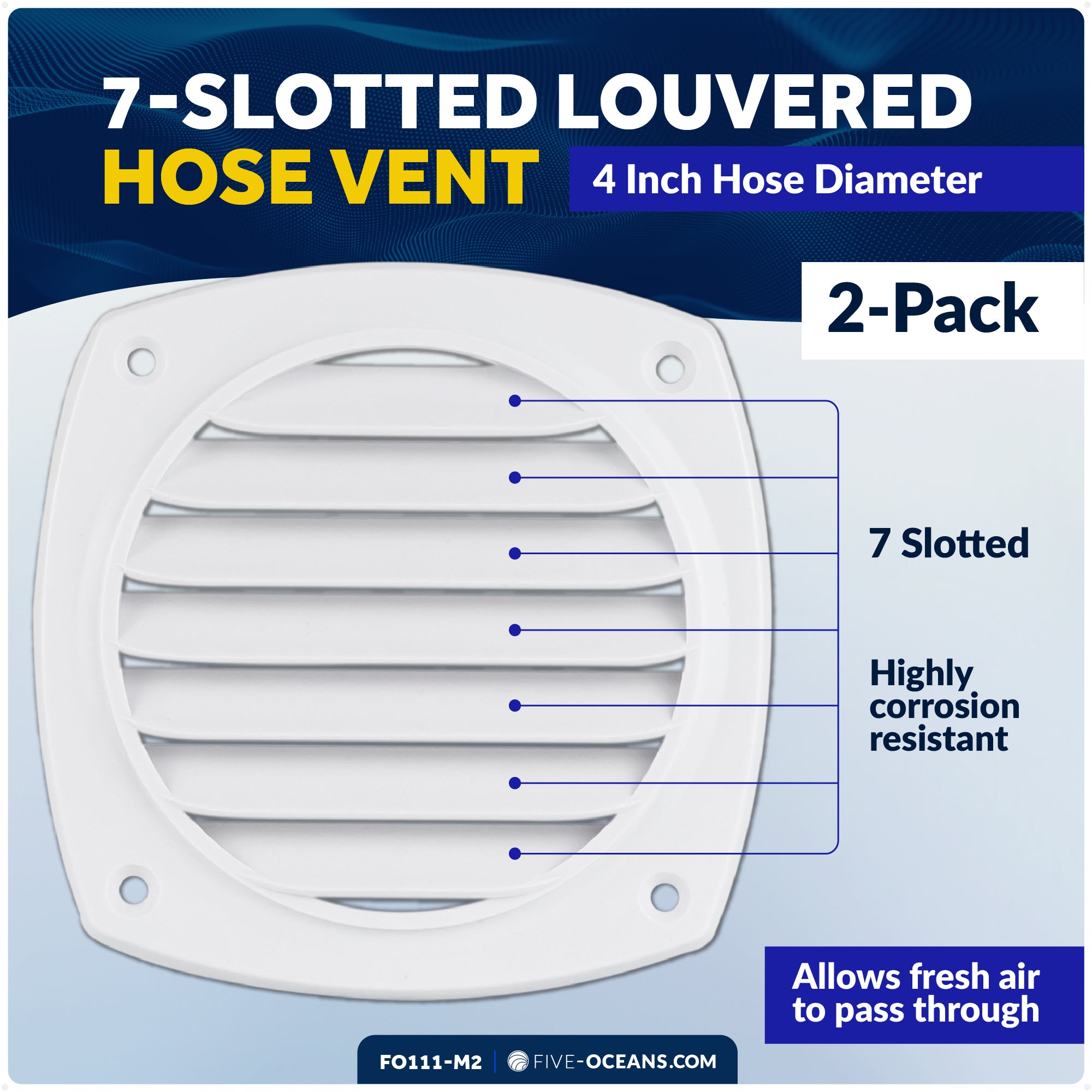 7-Slotted Louvered Hose Vent, 4" Hose Diameter, White, 2-Pack - FO111-M2 - Five Oceans