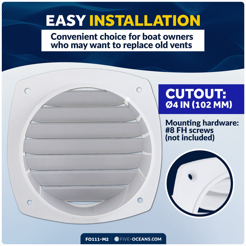 7-Slotted Louvered Hose Vent, 4" Hose Diameter, White, 2-Pack