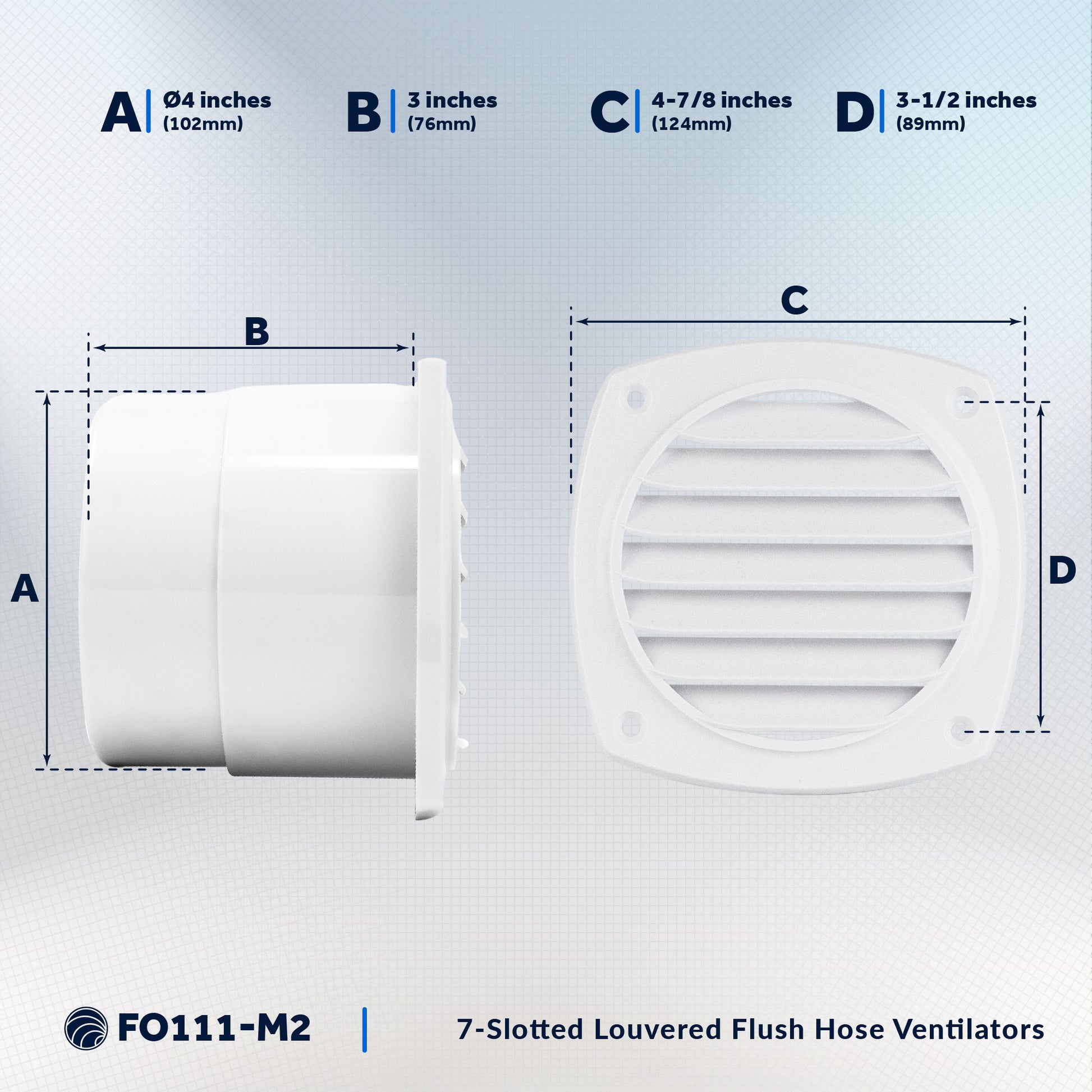 Louvered Flush Hose Ventilation 7 slots, 4" Cutout, White 2-Pack - FO111-M2 - Five Oceans