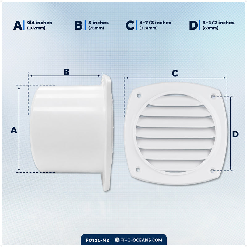 7-Slotted Louvered Hose Vent, 4" Hose Diameter, White, 2-Pack