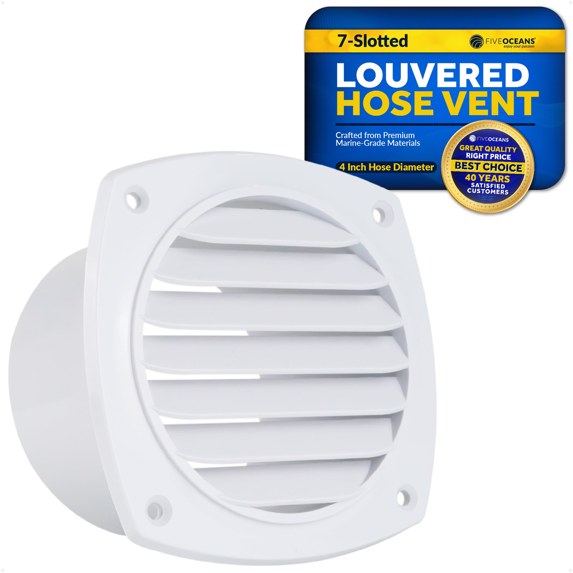 7-Slotted Louvered Hose Vent, 4-inch Hose Diameter, White - FO111 - Five Oceans