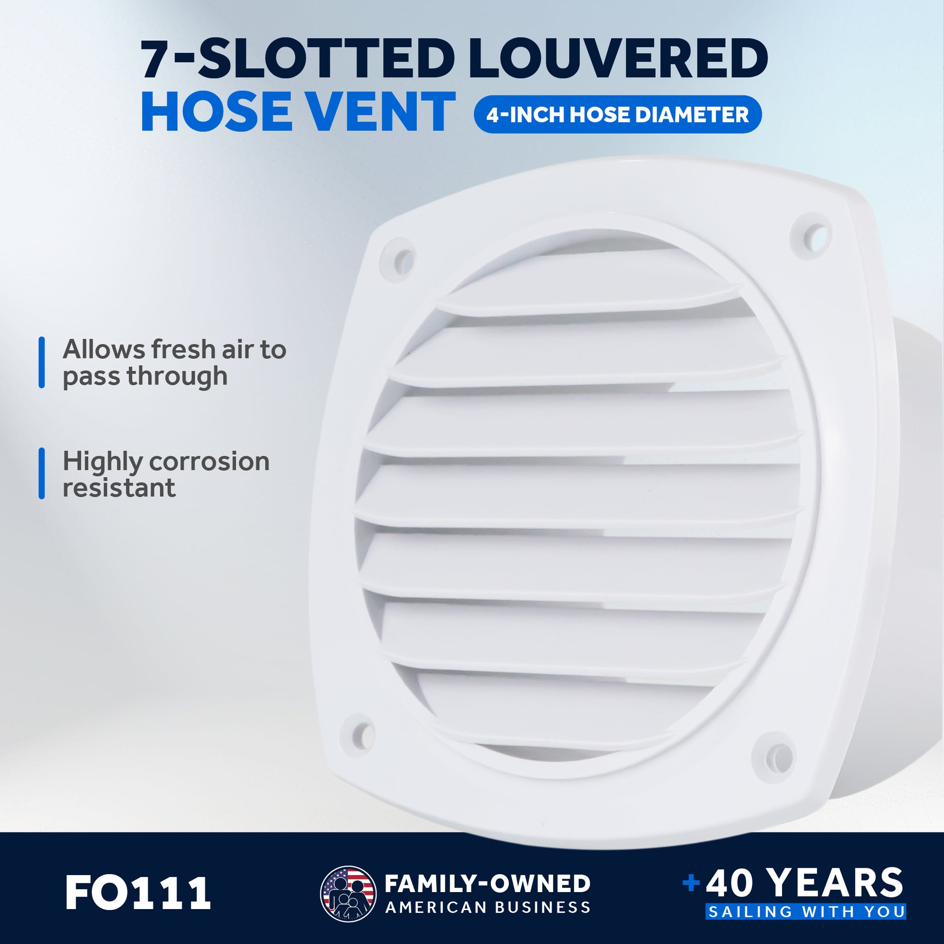 7-Slotted Louvered Hose Vent, 4-inch Hose Diameter, White - FO111 - Five Oceans