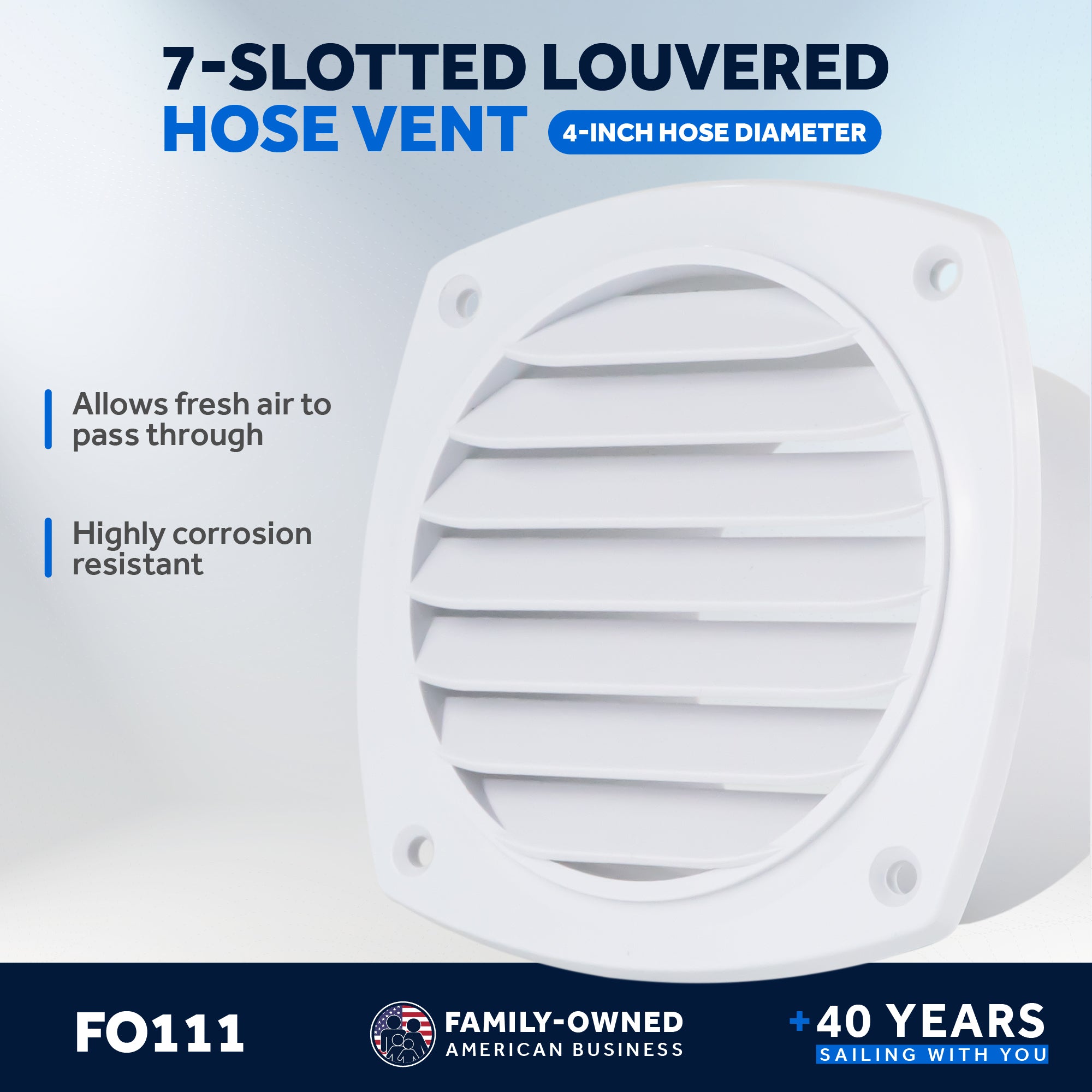 7-Slotted Louvered Hose Vent, 4-inch Hose Diameter, White - FO111 - Five Oceans