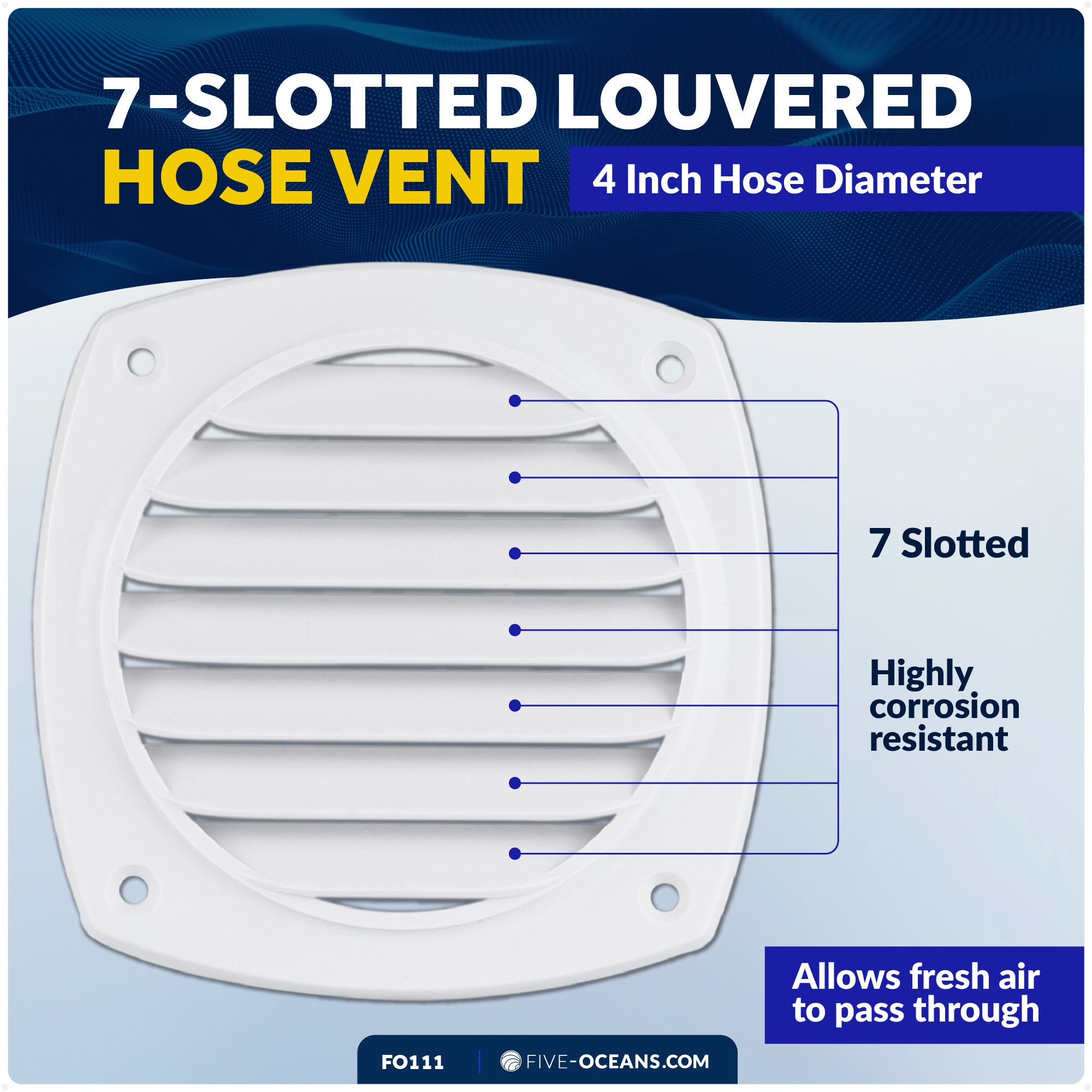 7-Slotted Louvered Hose Vent, 4" Hose Diameter, White - FO111 - Five Oceans