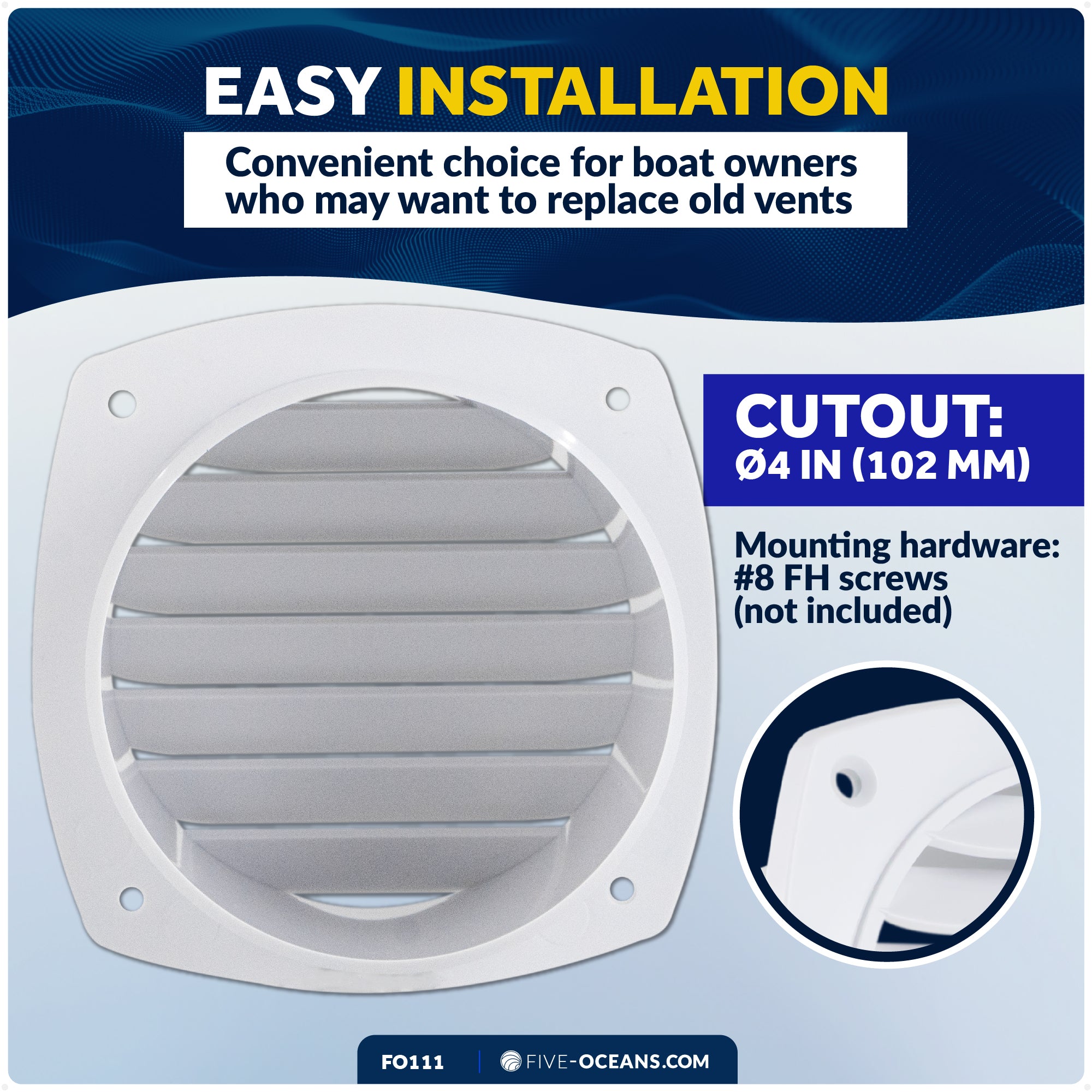 7-Slotted Louvered Hose Vent, 4-inch Hose Diameter, White - FO111