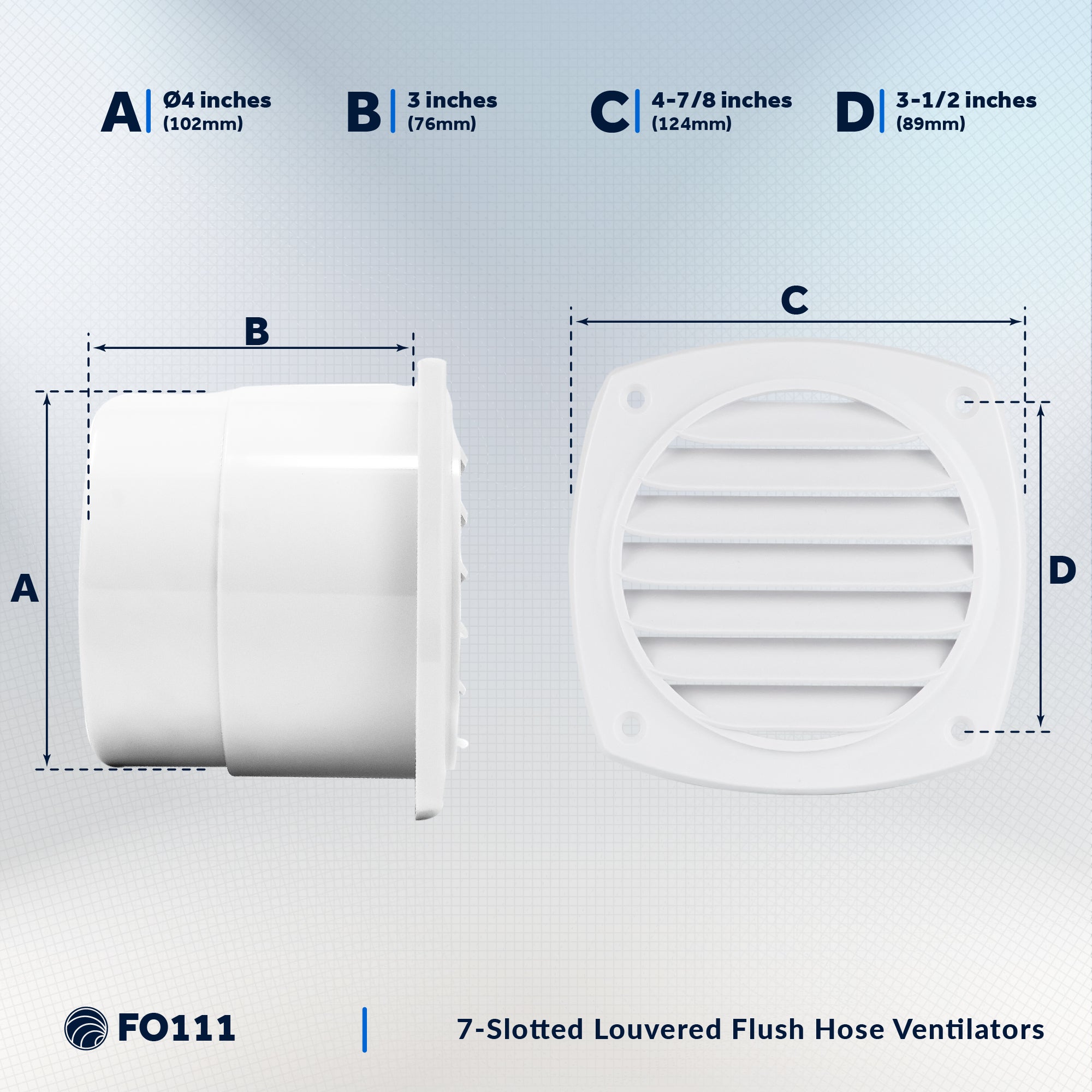 7-Slotted Louvered Hose Vent, 4-inch Hose Diameter, White - FO111 - Five Oceans