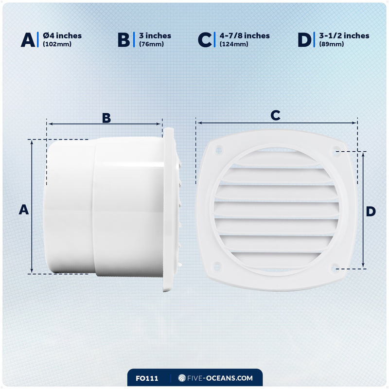 7-Slotted Louvered Hose Vent, 4" Hose Diameter, White - FO111 - Five Oceans