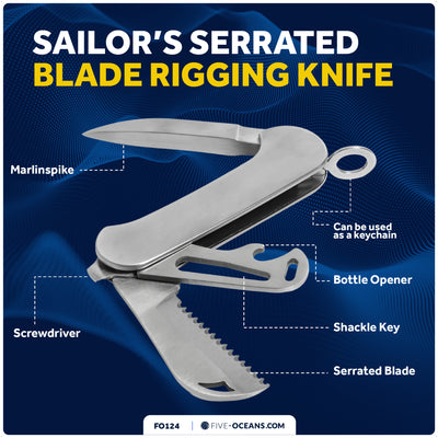 Sailor's Serrated Blade Rigging Knife, AISI316 Stainless Steel - FO124 - Five Oceans