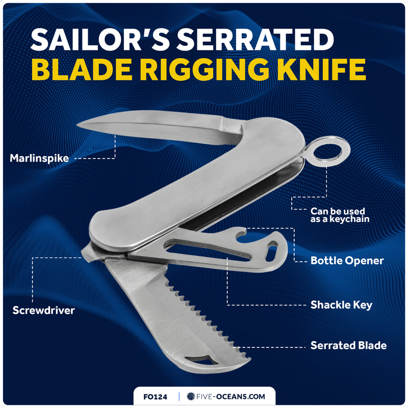 Sailor's Serrated Blade Rigging Knife, AISI316 Stainless Steel - FO124 - Five Oceans