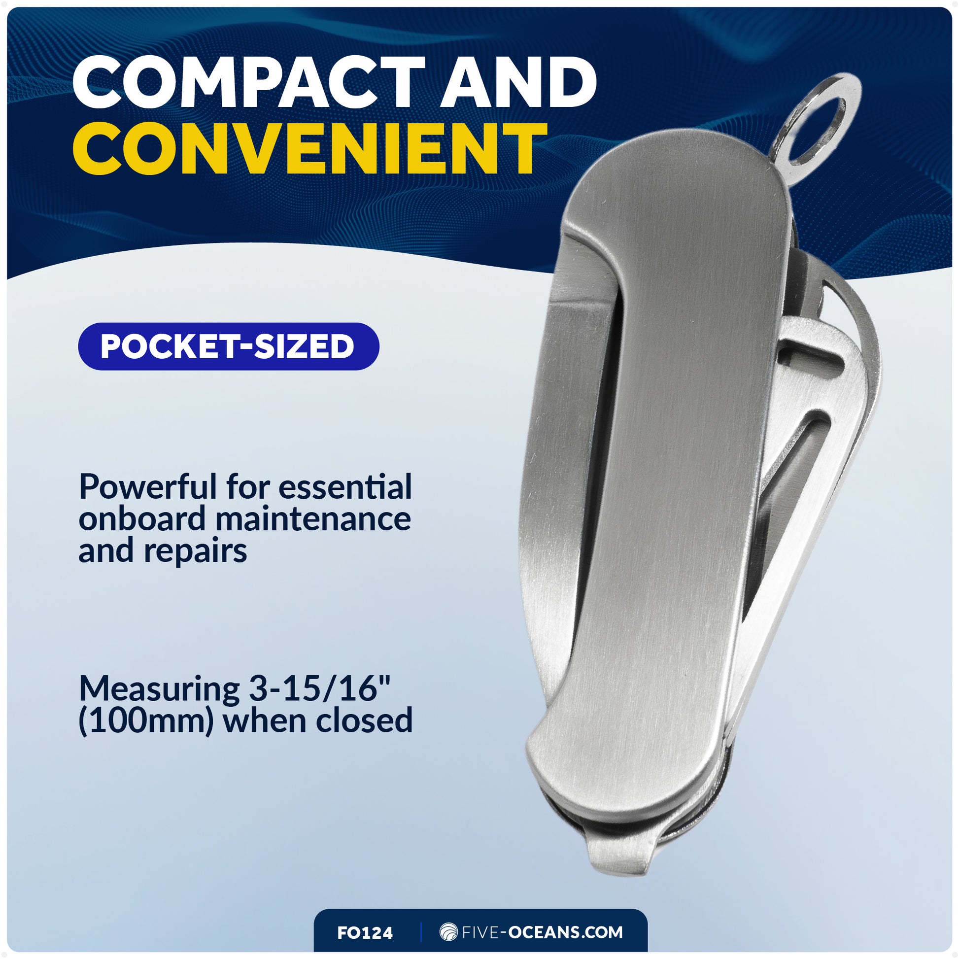 Sailor's Serrated Blade Rigging Knife, AISI316 Stainless Steel - FO124 - Five Oceans