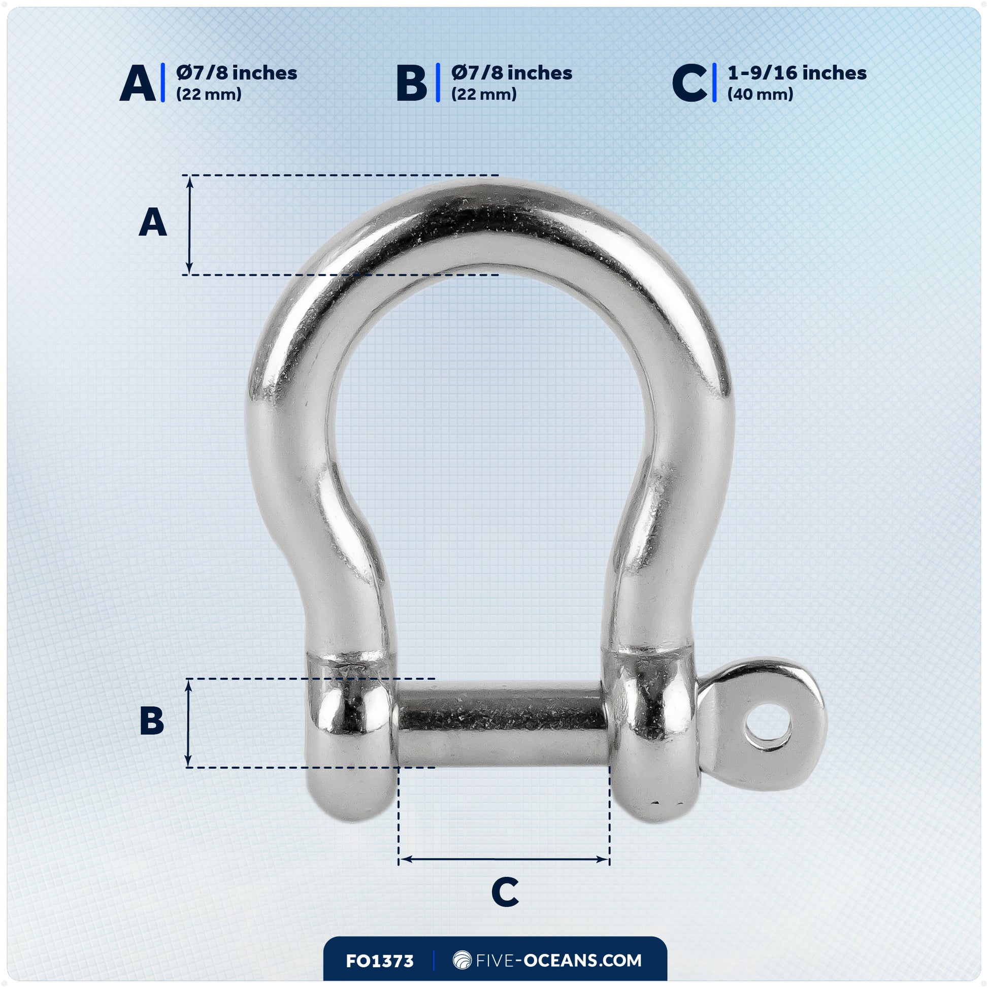 7/8" Screw Pin Anchor Bow Shackles, AISI316 Stainless Steel - FO1373 - Five Oceans