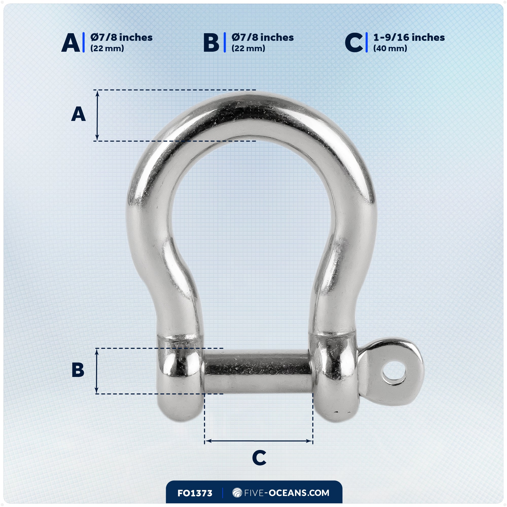7/8" Screw Pin Anchor Bow Shackles, AISI316 Stainless Steel - FO1373 - Five Oceans