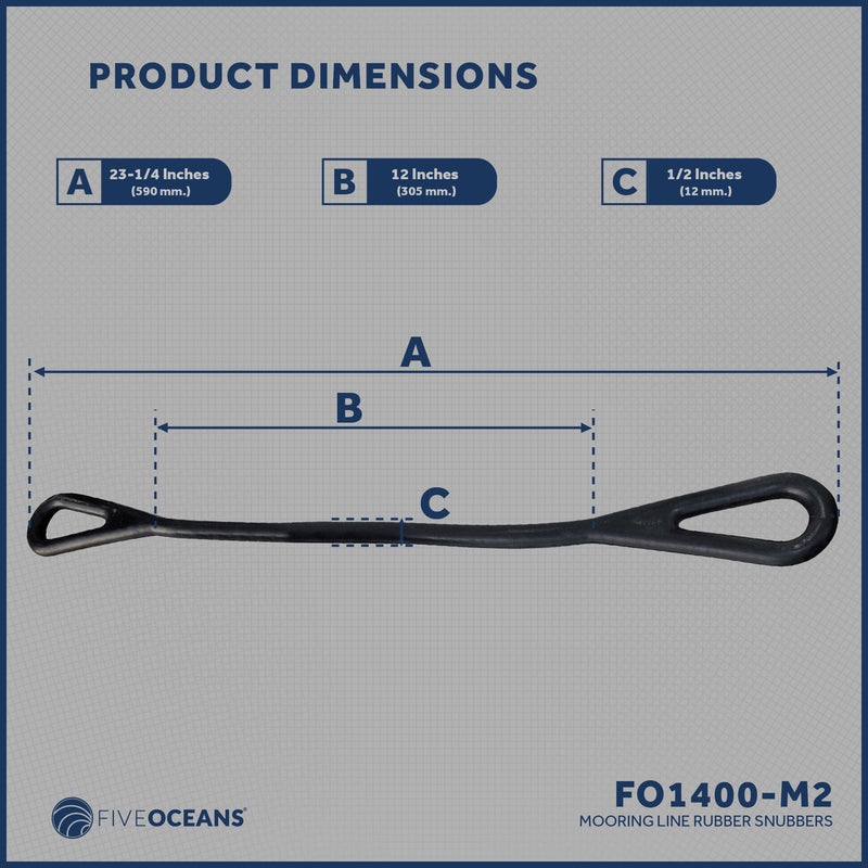 Dock Line Mooring Snubber, 1/2" Dia. 23-1/4" Length, Rubber, 2-Pack - FO1400-M2 - Five Oceans