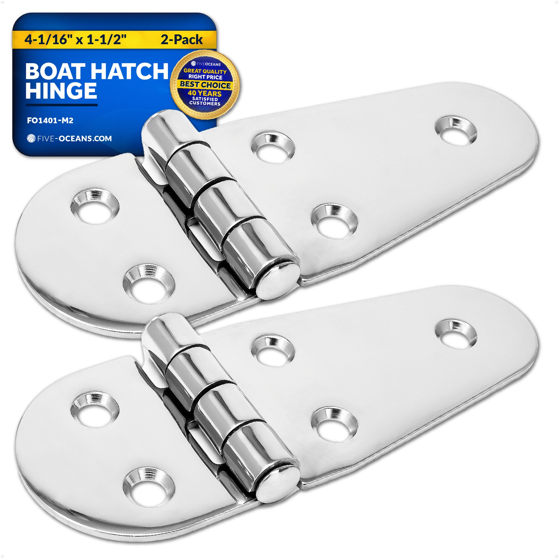 Hatch Hinge 4-1/16" x 1-1/2", AISI 316 Stainless Steel, 2-Pack - FO1401-M2 - Five Oceans
