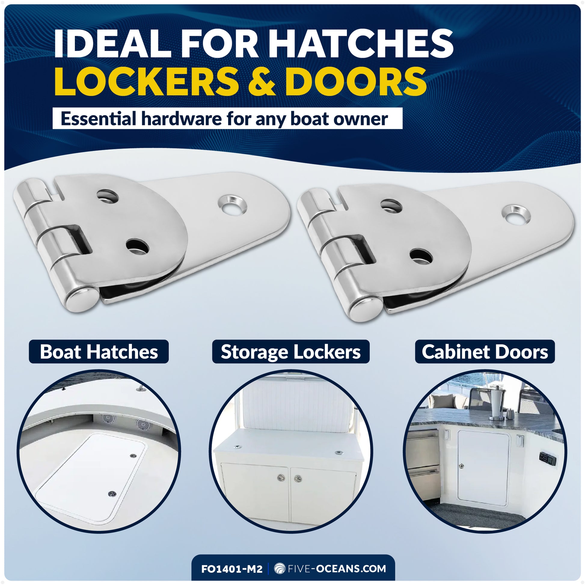 Hatch Hinge 4-1/16" x 1-1/2", AISI 316 Stainless Steel, 2-Pack - FO1401-M2 - Five Oceans