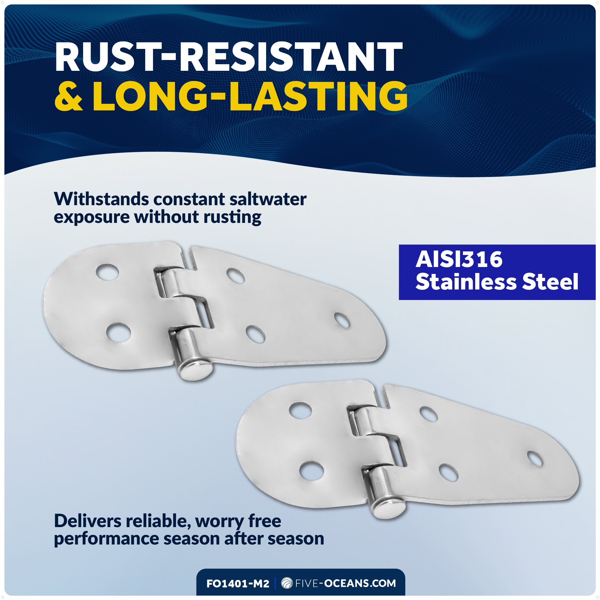 Hatch Hinge 4-1/16" x 1-1/2", AISI 316 Stainless Steel, 2-Pack - FO1401-M2 - Five Oceans