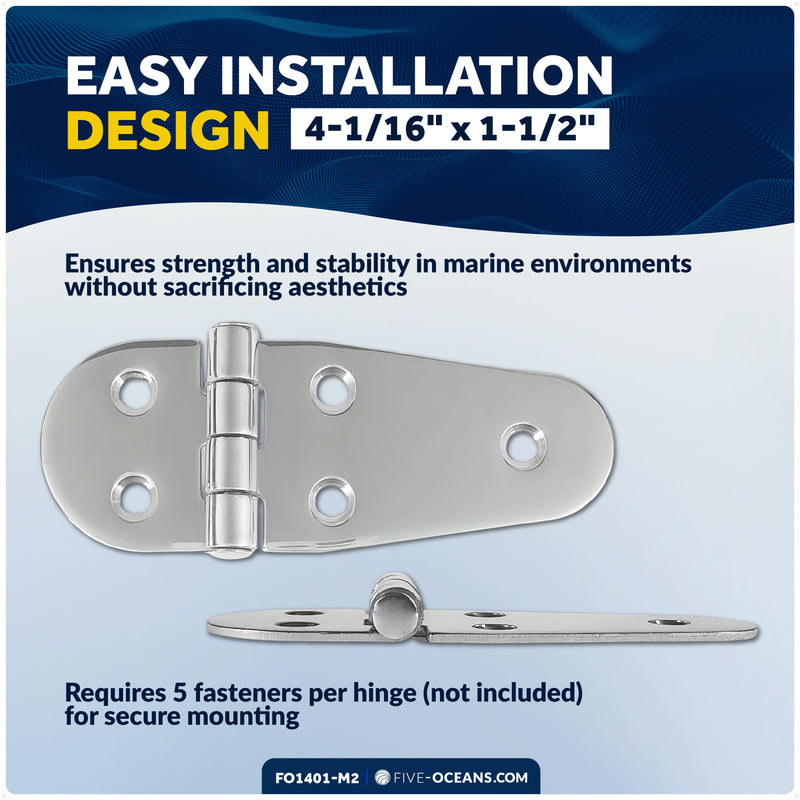 Hatch Hinge 4-1/16" x 1-1/2", AISI 316 Stainless Steel, 2-Pack - FO1401-M2 - Five Oceans