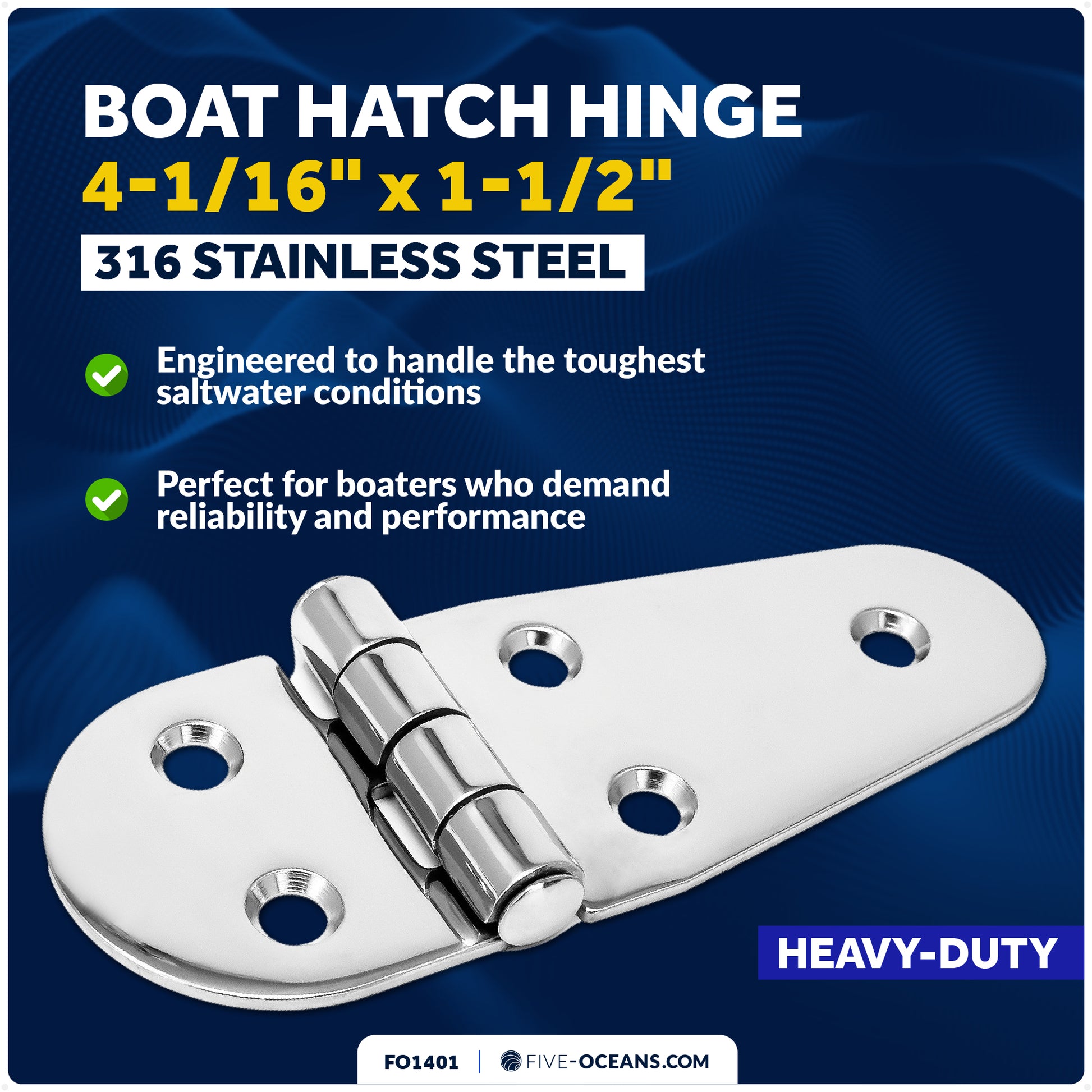 Boat Hatch Hinges 4-1/16" x 1-1/2", 316 Stainless Steel - FO1401 - Five Oceans