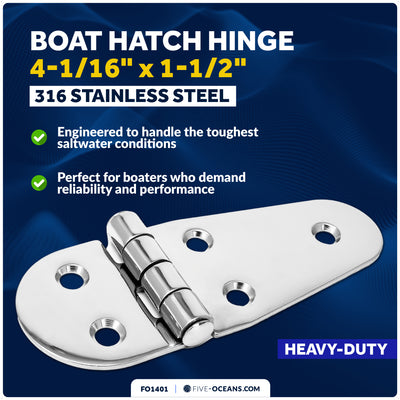 Hatch Hinge 4-1/16" x 1-1/2", AISI 316 Stainless Steel - FO1401 - Five Oceans