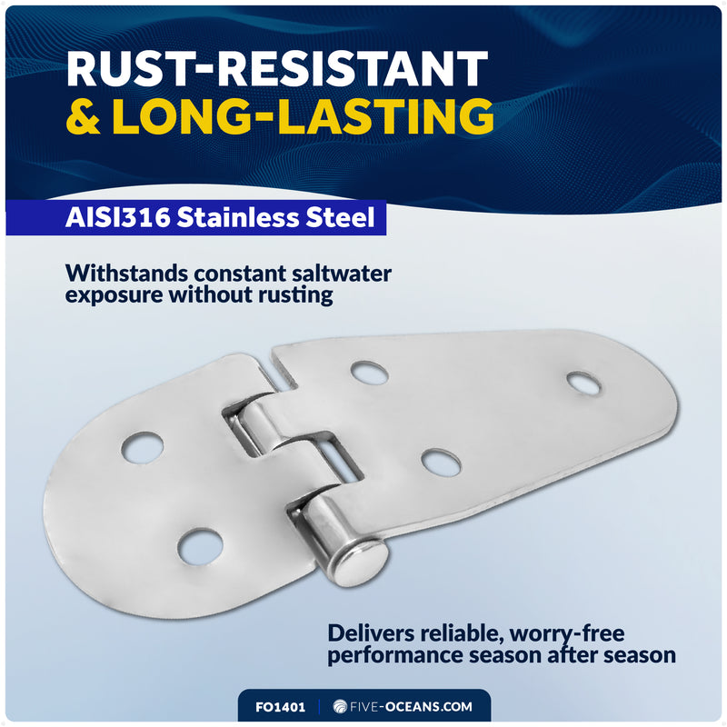 Hatch Hinge 4-1/16" x 1-1/2", AISI 316 Stainless Steel - FO1401 - Five Oceans