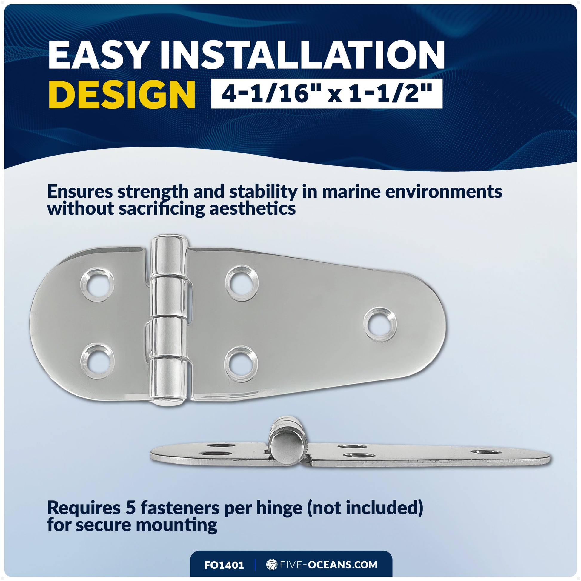 Boat Hatch Hinges 4-1/16" x 1-1/2", 316 Stainless Steel - FO1401 - Five Oceans