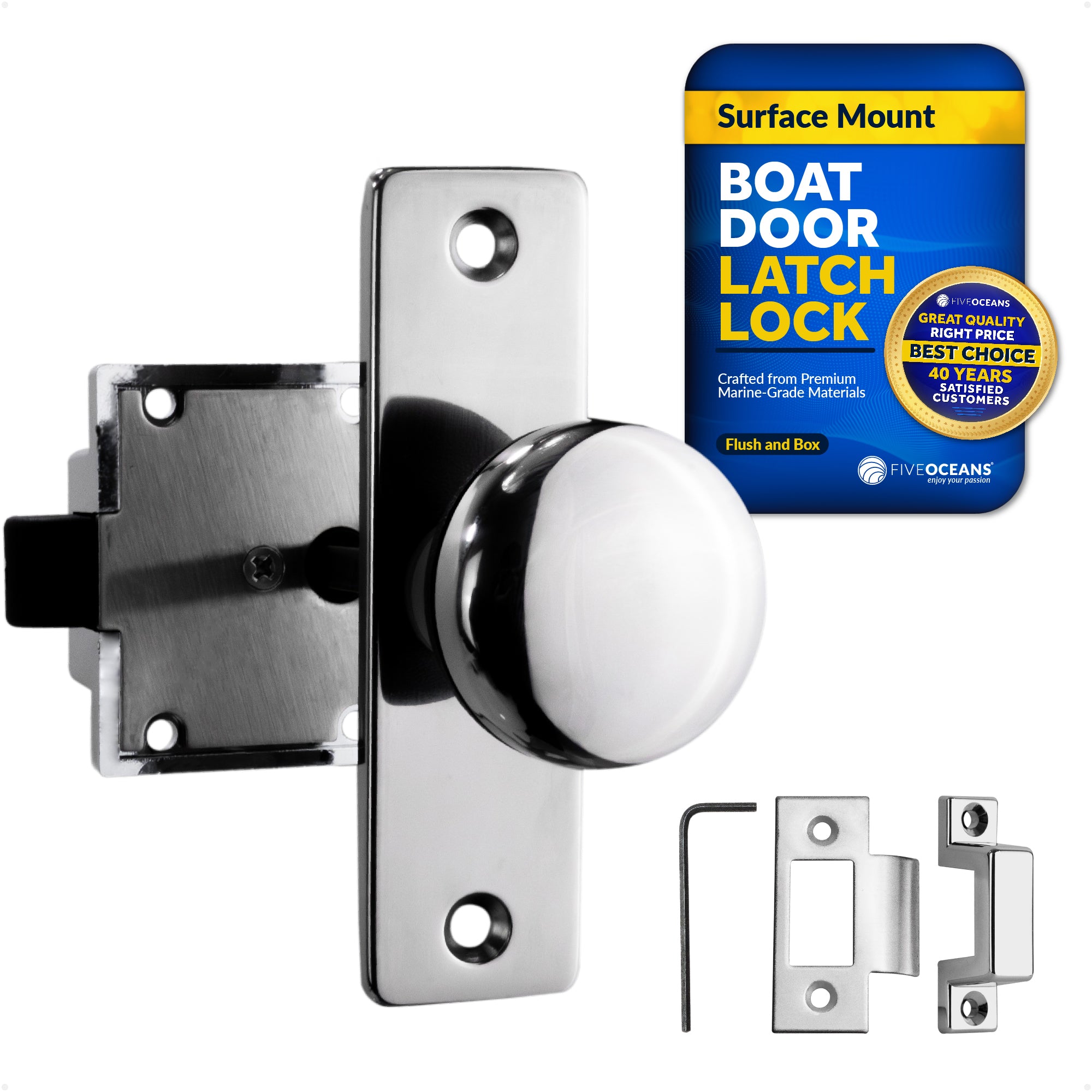 Boat Door Latch Lock, Surface Mount, Chrome Plated Finish - FO1409 - Five Oceans