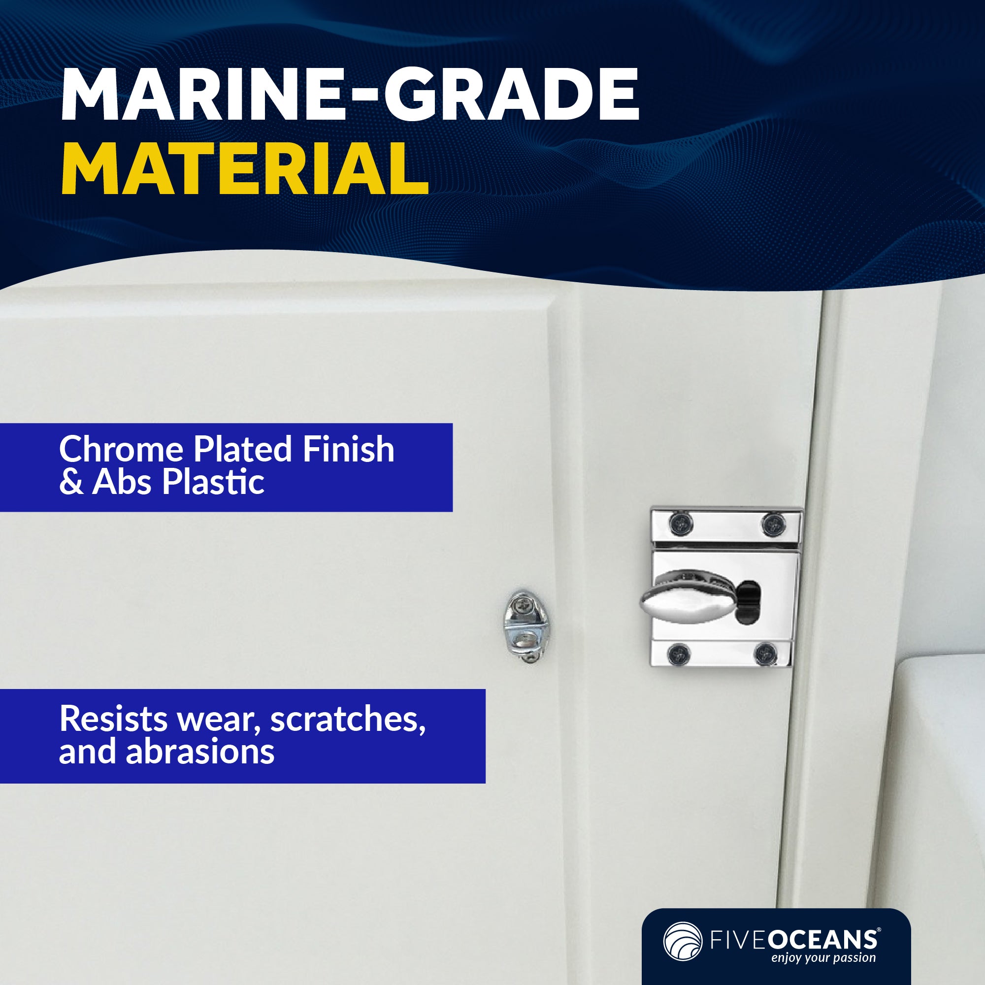 Boat Door Latch Lock, Surface Mount, Chrome Plated Finish - FO1409 - Five Oceans
