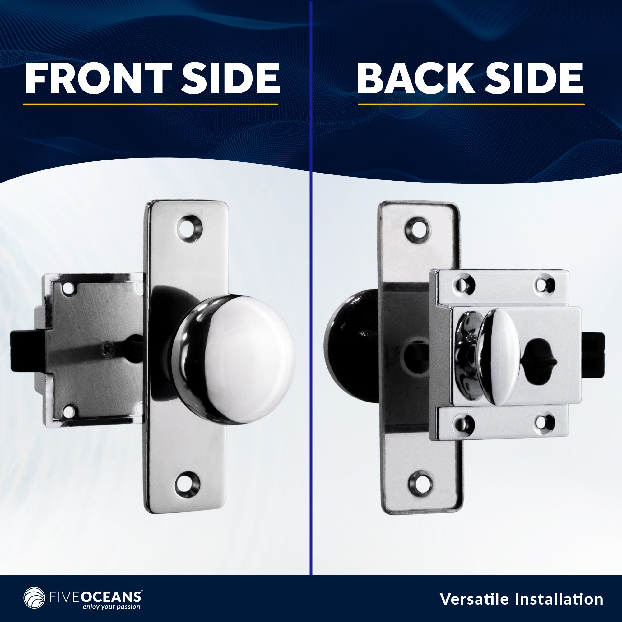 Boat Door Latch Lock, Surface Mount, Chrome Plated Finish - FO1409 - Five Oceans