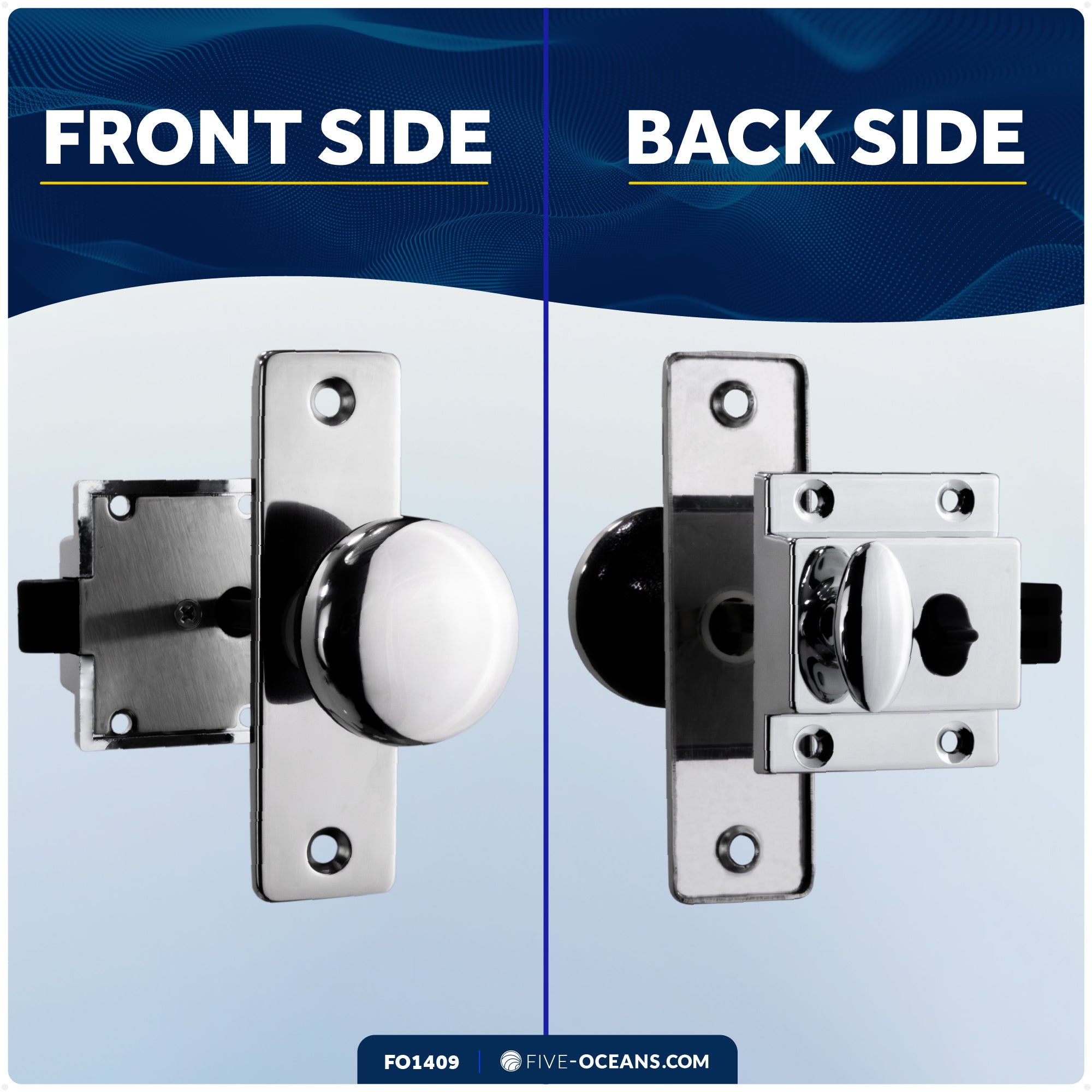 Boat Door Latch Lock, Surface Mount, Chrome Plated Finish - FO1409