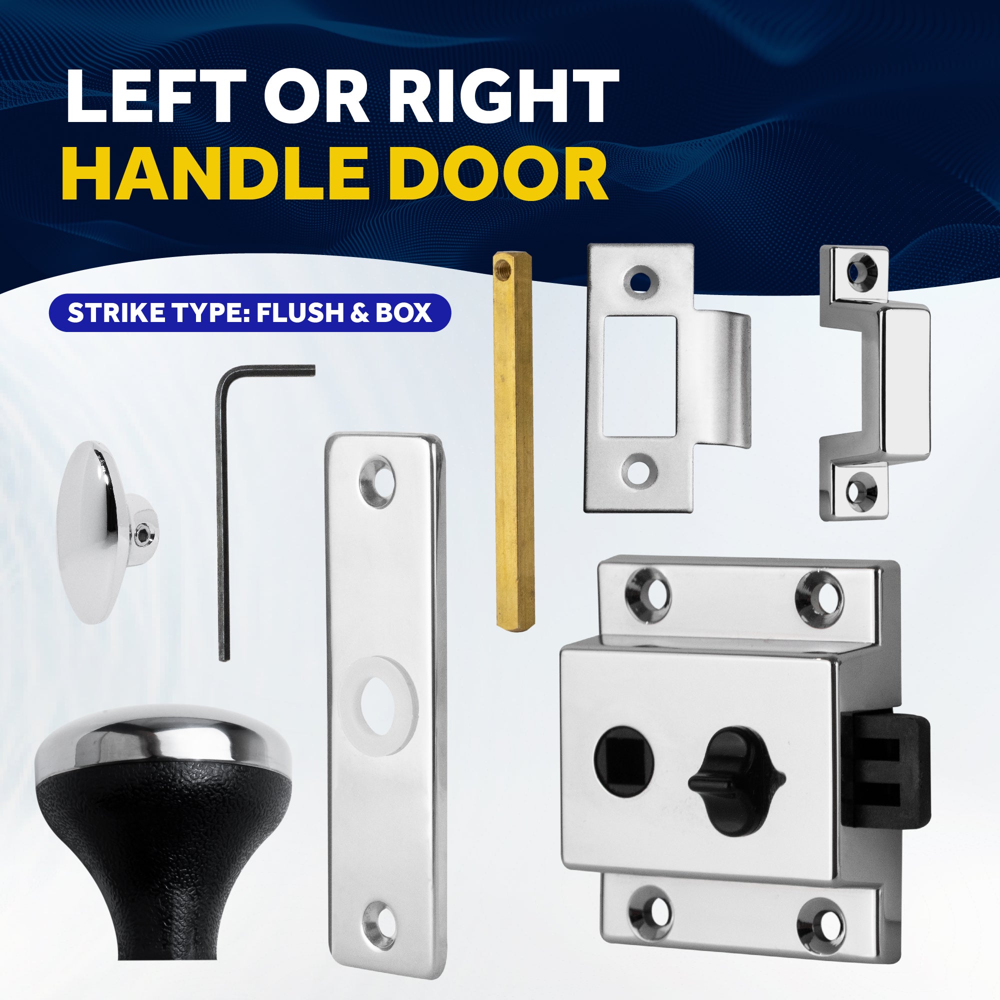 Boat Door Latch Lock, Surface Mount, Chrome Plated Finish - FO1409 - Five Oceans