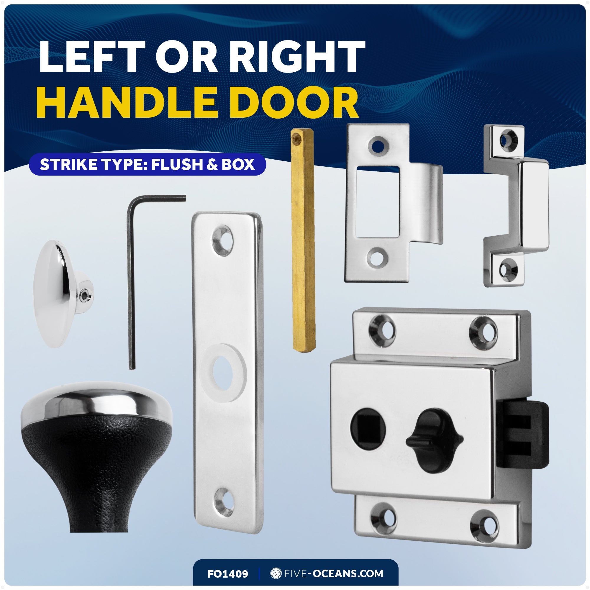 Boat Door Latch Lock, Surface Mount, Chrome Plated Finish - FO1409
