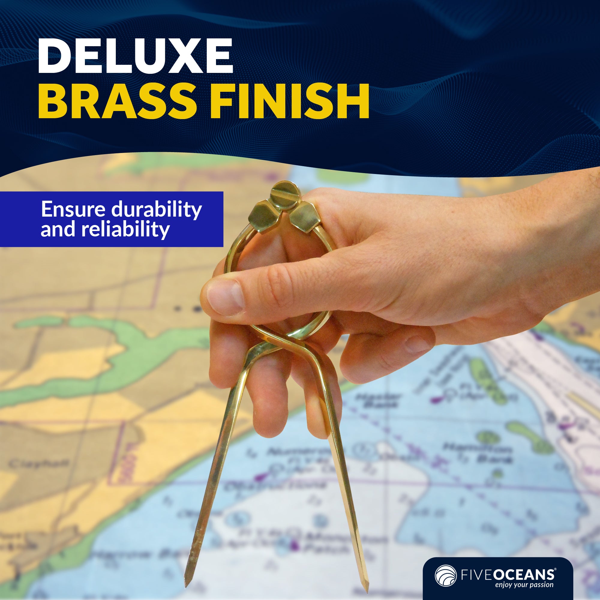 7" One-Hand Divider, Elegant Marine Charting Tool, Deluxe Brass Finish - FO1413 - Five Oceans