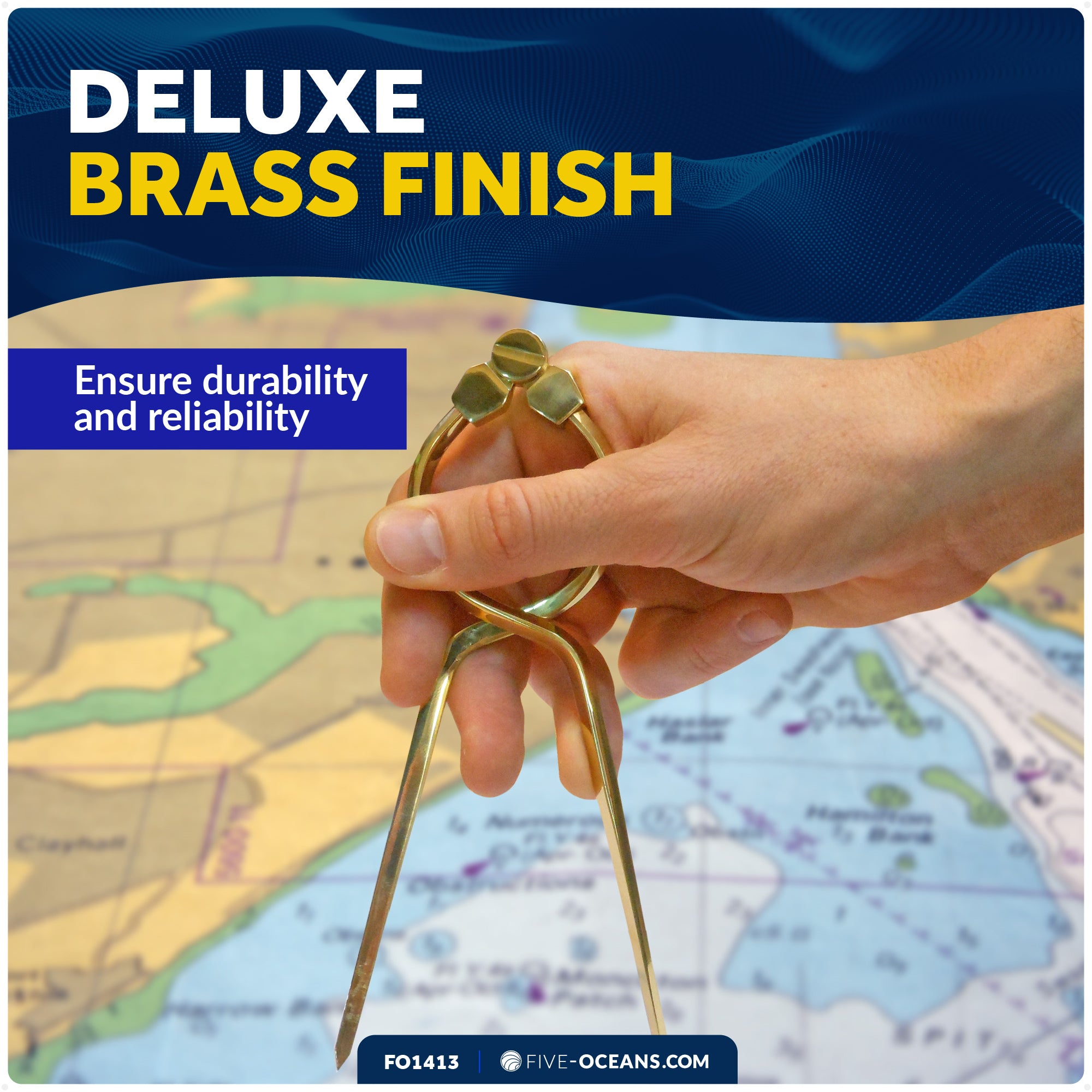 7" One-Hand Divider, Elegant Marine Charting Tool, Deluxe Brass Finish - FO1413