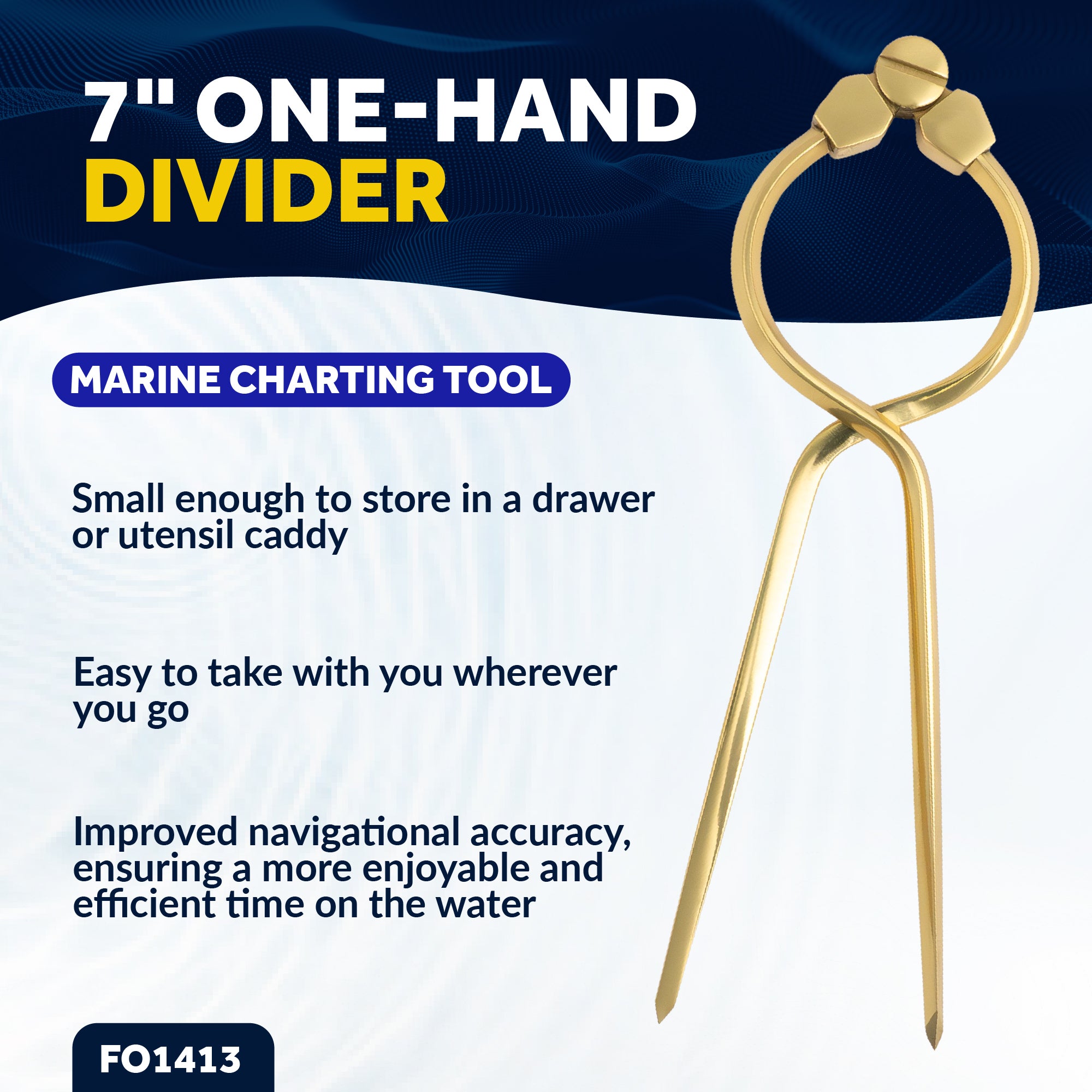 7" One-Hand Divider, Elegant Marine Charting Tool, Deluxe Brass Finish - FO1413 - Five Oceans