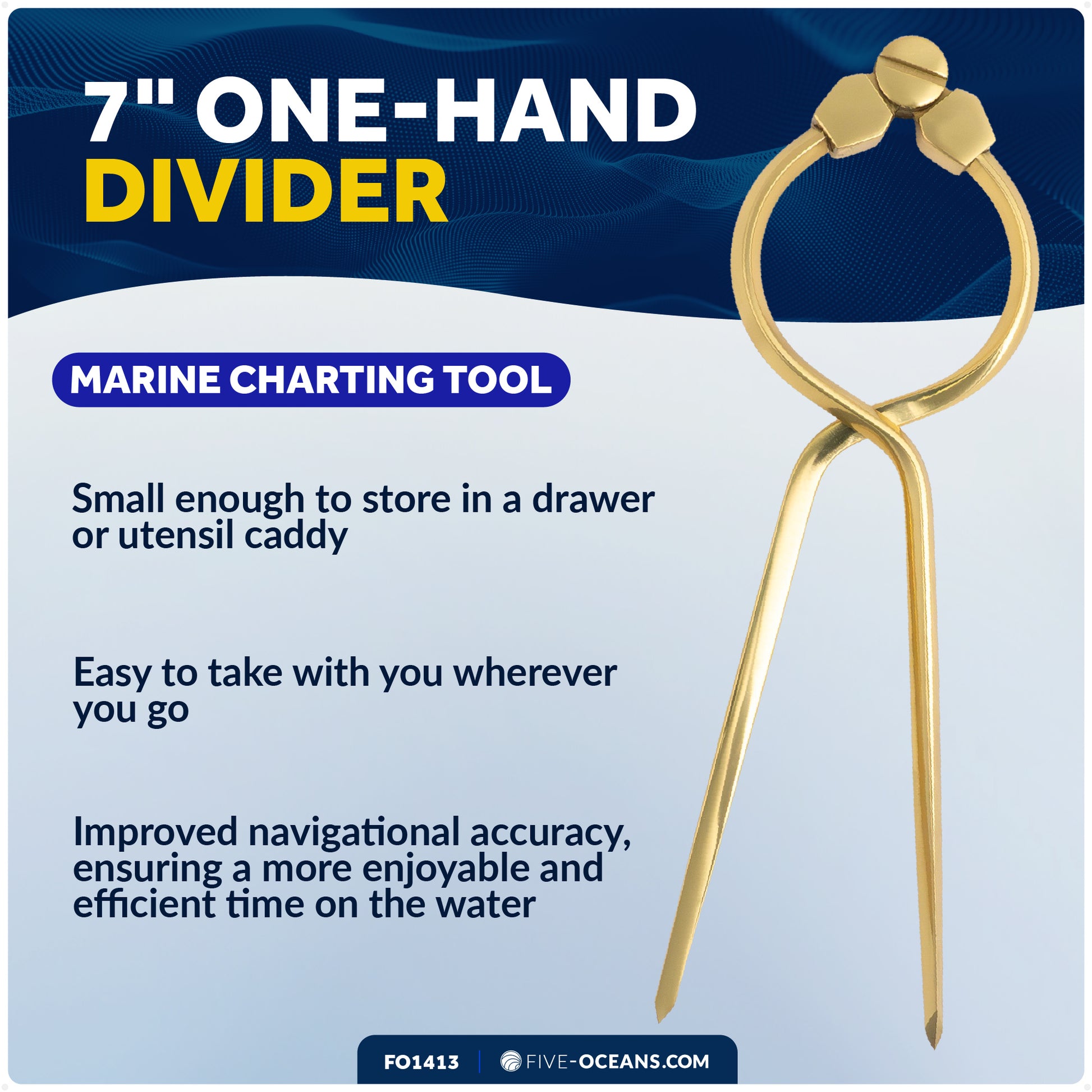 7" One-Hand Divider, Elegant Marine Charting Tool, Deluxe Brass Finish - FO1413 - Five Oceans