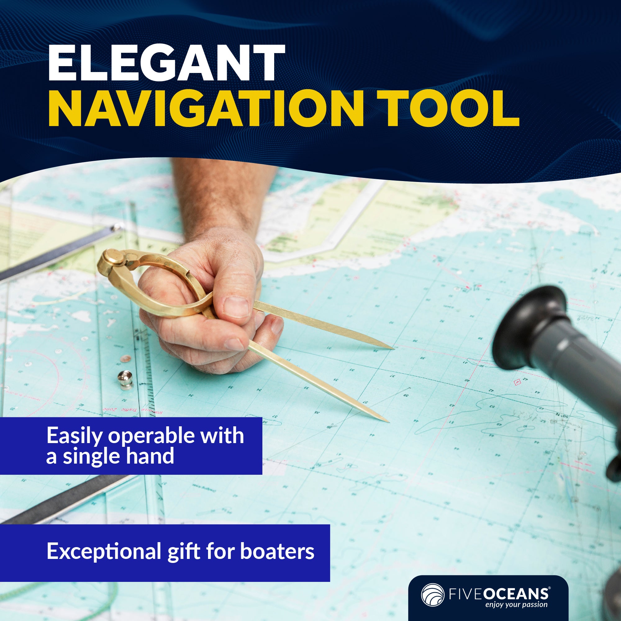 7" One-Hand Divider, Elegant Marine Charting Tool, Deluxe Brass Finish - FO1413 - Five Oceans