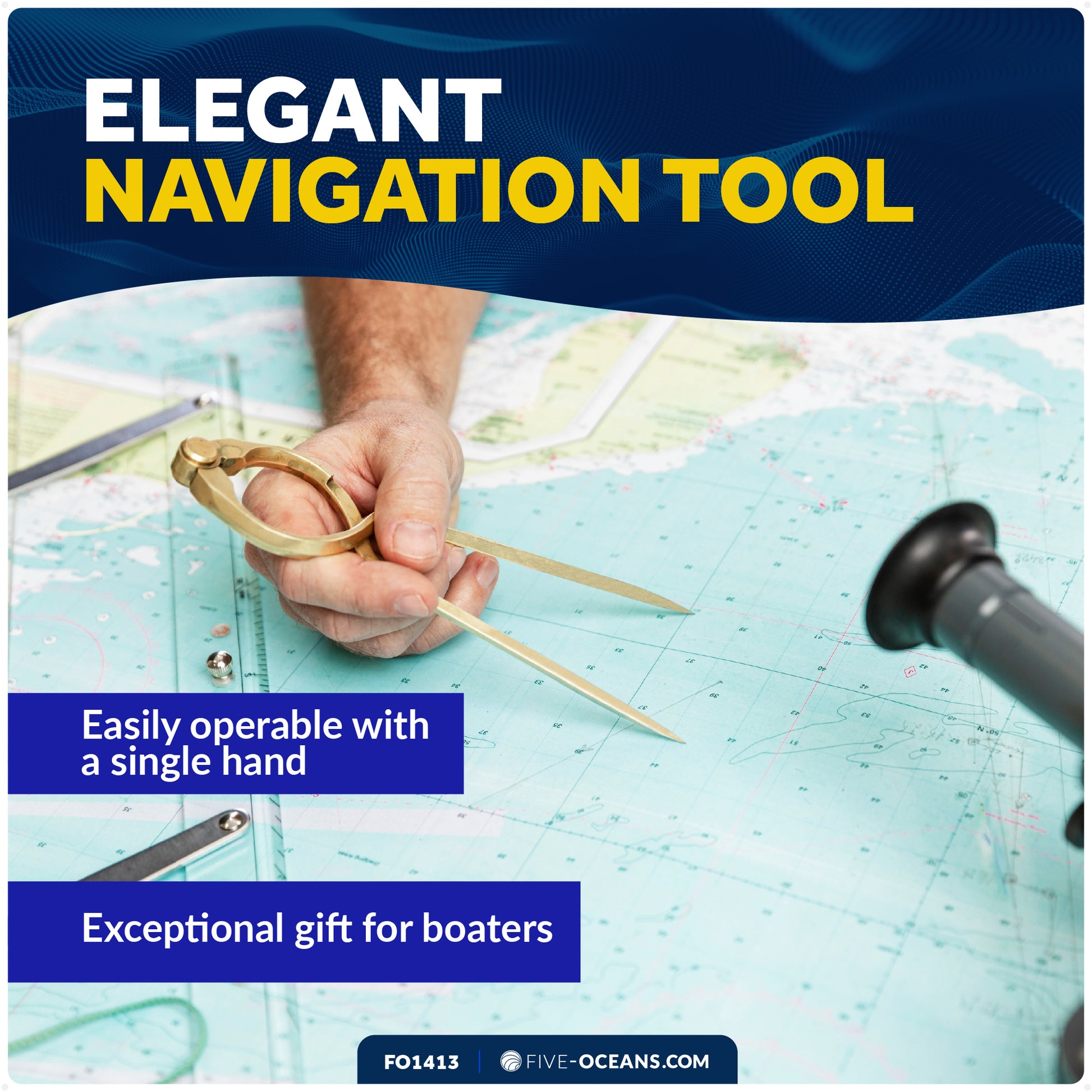 7" One-Hand Divider, Elegant Marine Charting Tool, Deluxe Brass Finish - FO1413 - Five Oceans