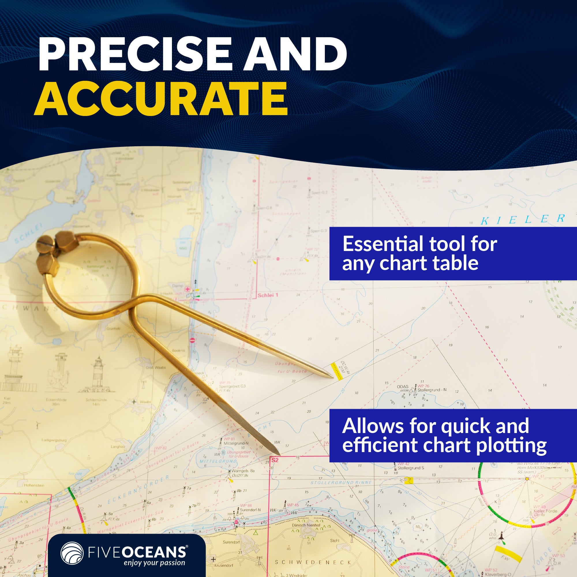 7" One-Hand Divider, Elegant Marine Charting Tool, Deluxe Brass Finish - FO1413 - Five Oceans