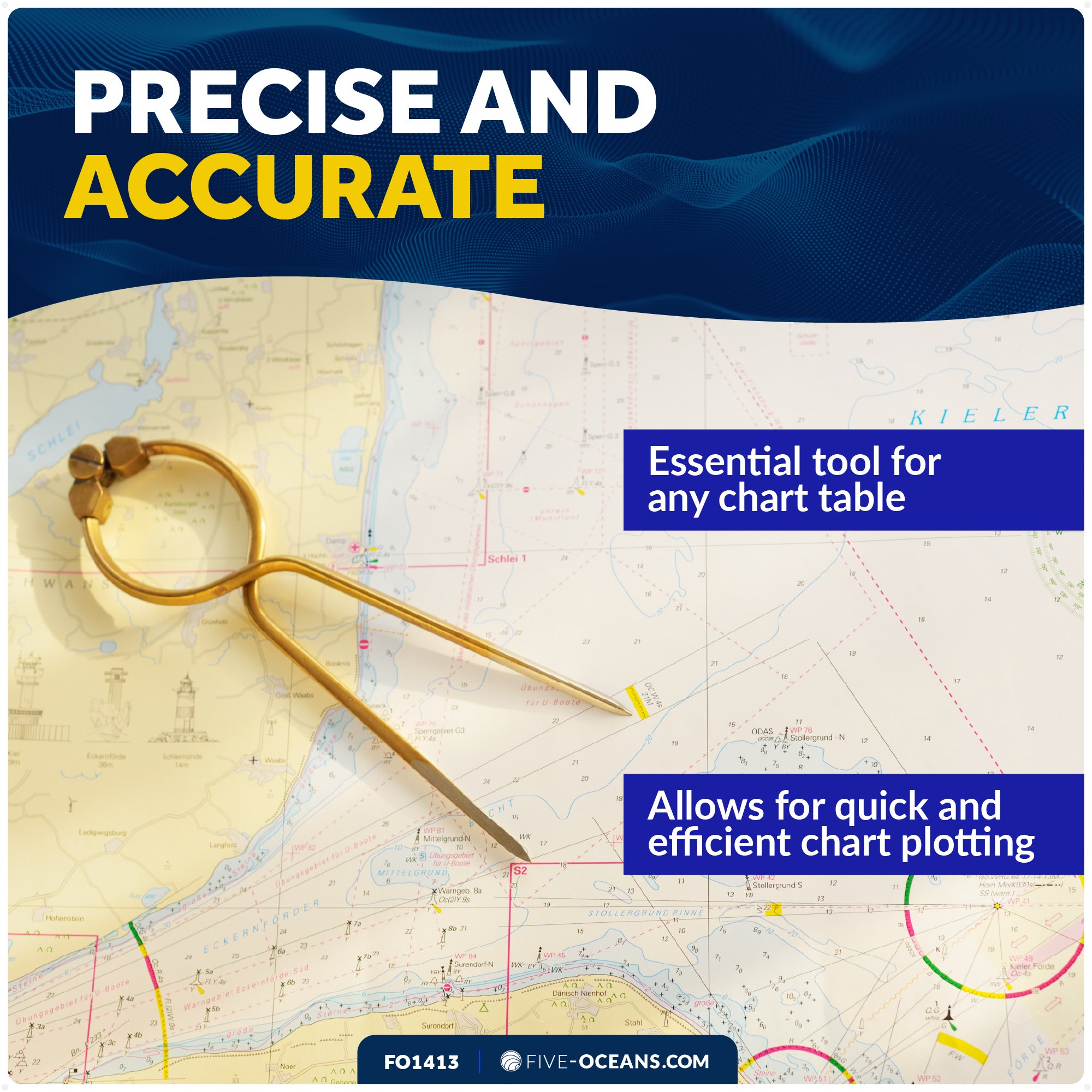 7" One-Hand Divider, Elegant Marine Charting Tool, Deluxe Brass Finish - FO1413