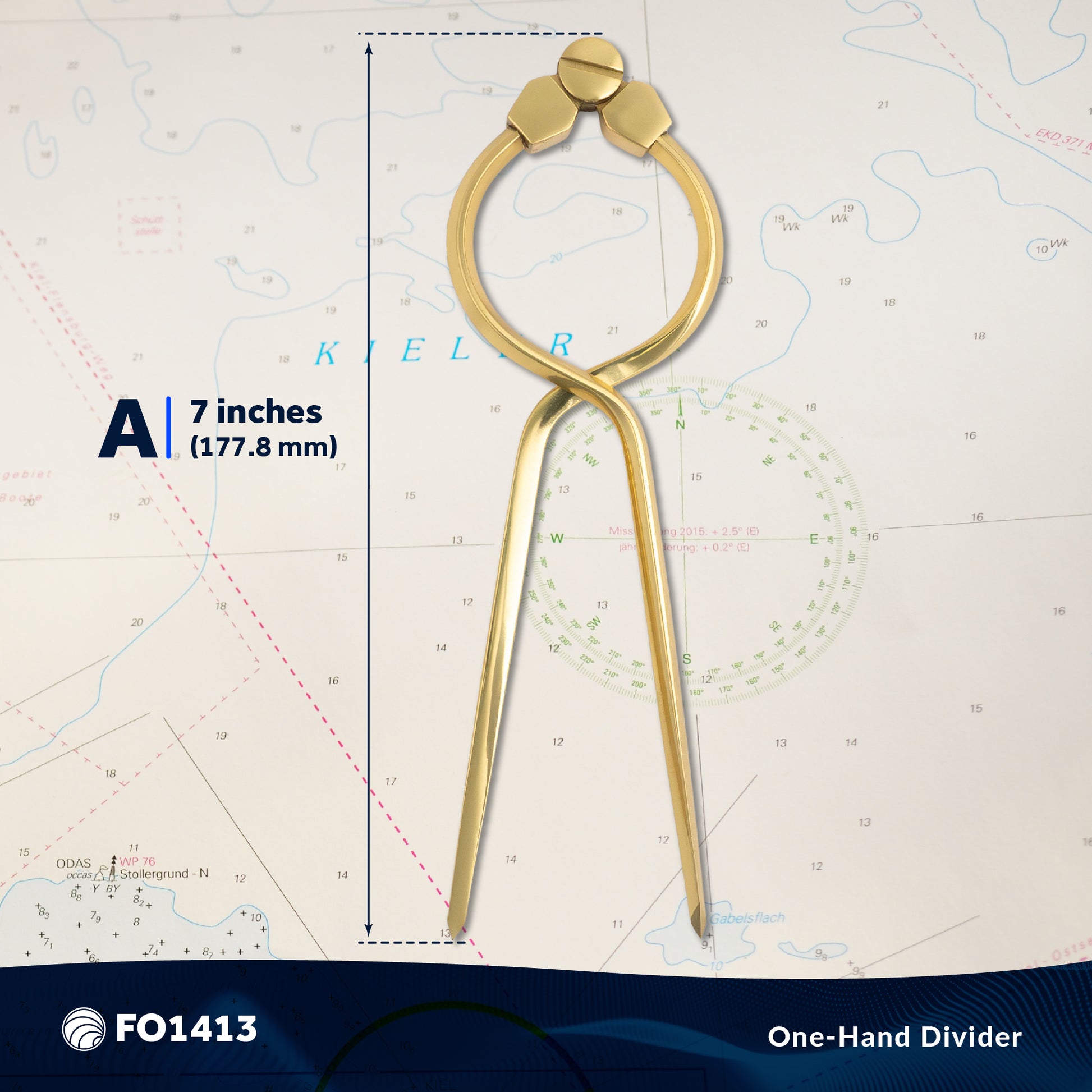 7" One-Hand Divider, Elegant Marine Charting Tool, Deluxe Brass Finish - FO1413 - Five Oceans