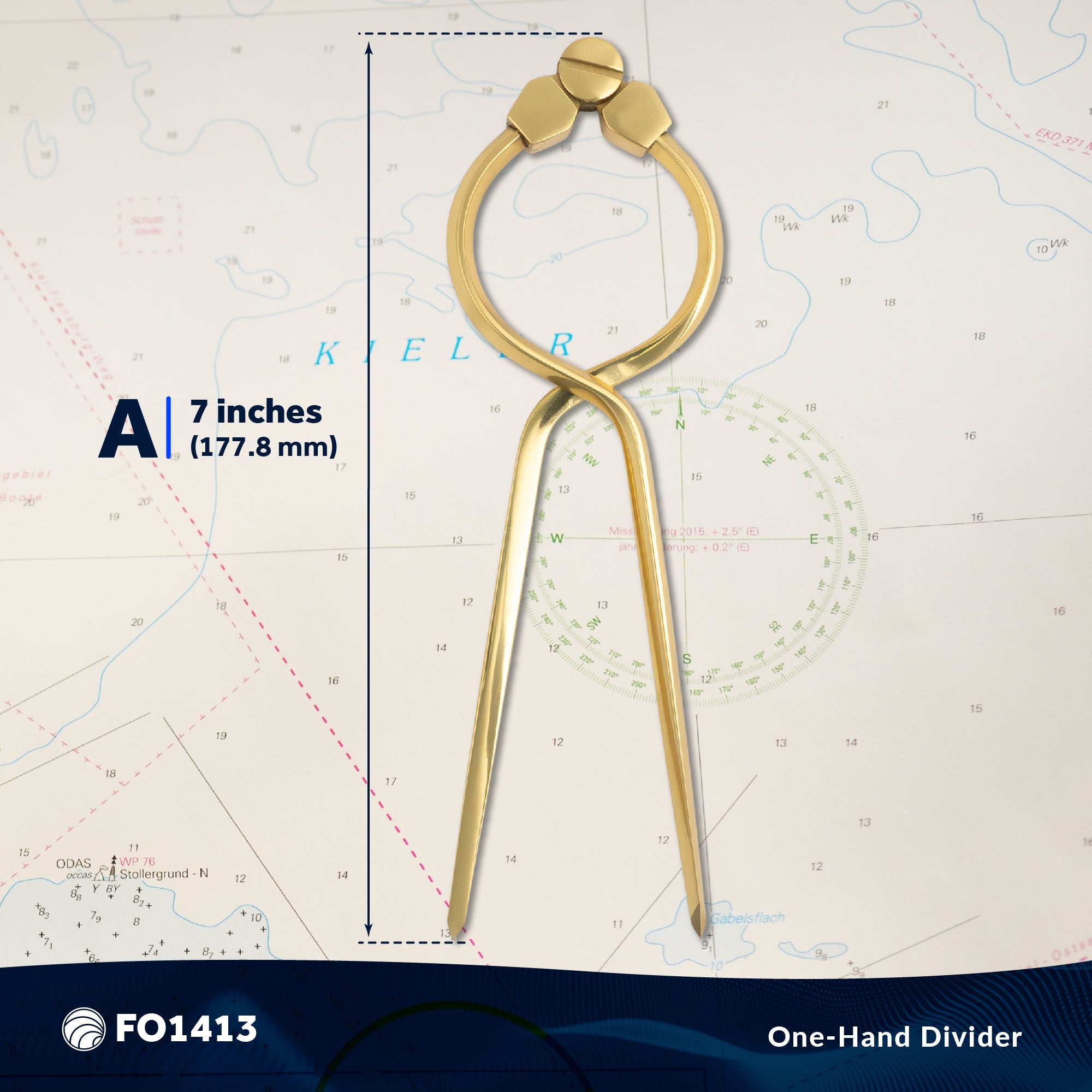 7" One-Hand Divider, Elegant Marine Charting Tool, Deluxe Brass Finish - FO1413 - Five Oceans