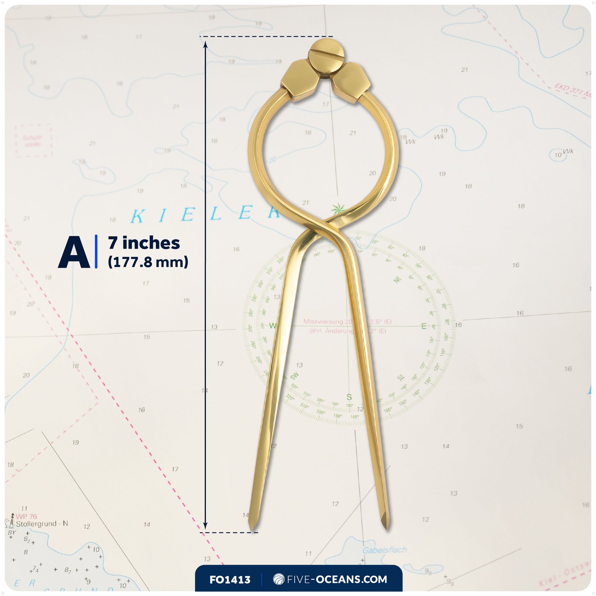 7" One-Hand Divider, Elegant Marine Charting Tool, Deluxe Brass Finish - FO1413 - Five Oceans