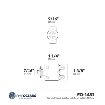 10 Amp Push-Button Reset Circuit Breaker 125-250V AC / 50V DC - FO1431 - Five Oceans