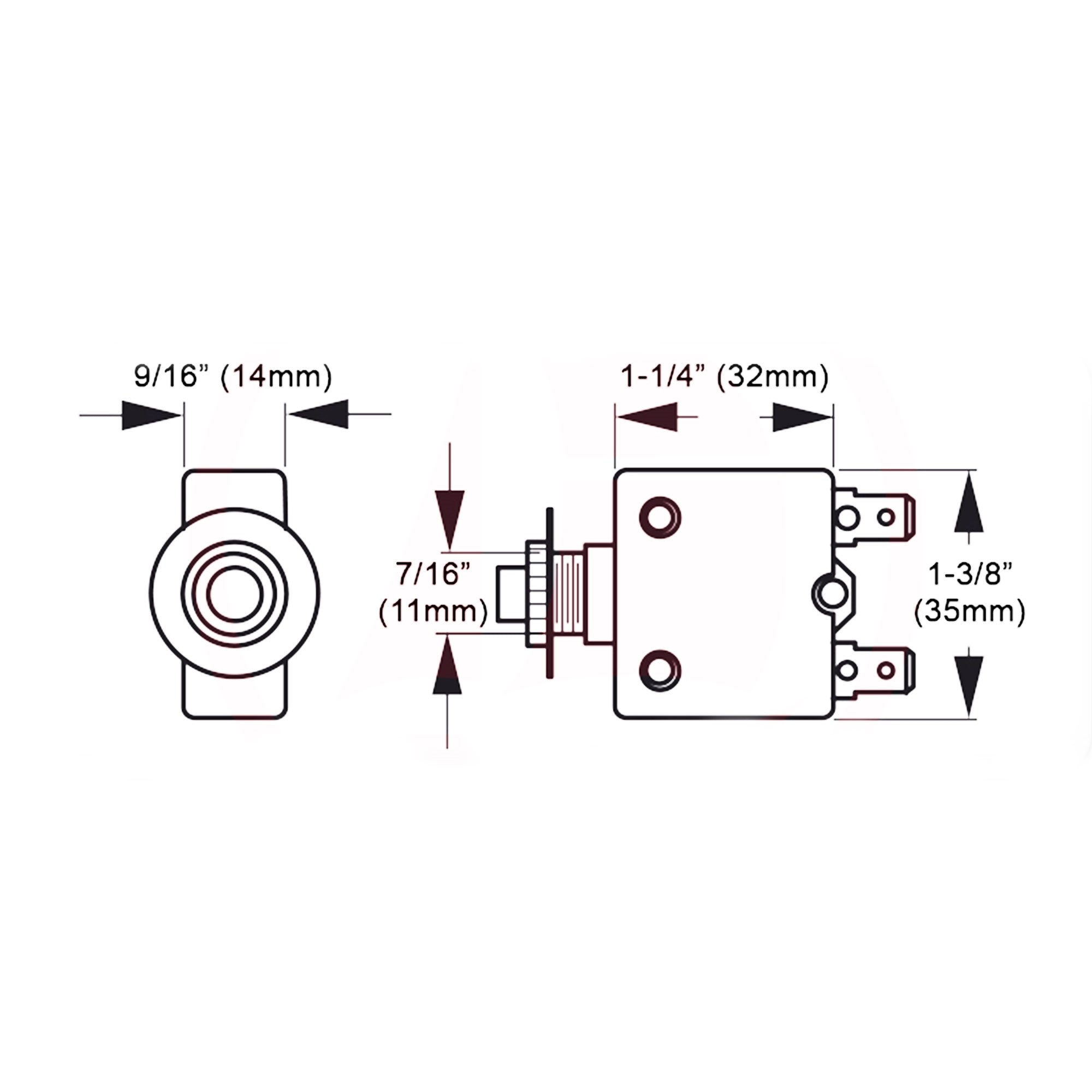 10 Amp Push-Button Reset Circuit Breaker 125-250V AC / 50V DC, 2-Pack - FO1431-M2