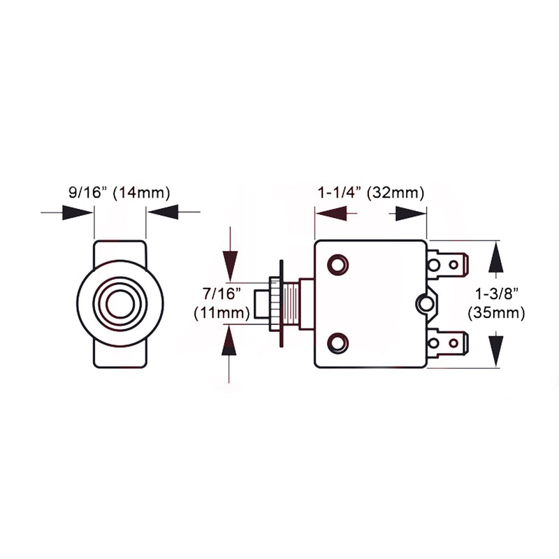 10 Amp Push-Button Reset Circuit Breaker 125-250V AC / 50V DC, 2-Pack - FO1431-M2 - Five Oceans
