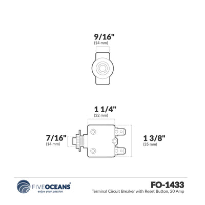 20 Amp Push-Button Reset Circuit Breaker 125-250V AC / 50V DC - FO1433 - Five Oceans
