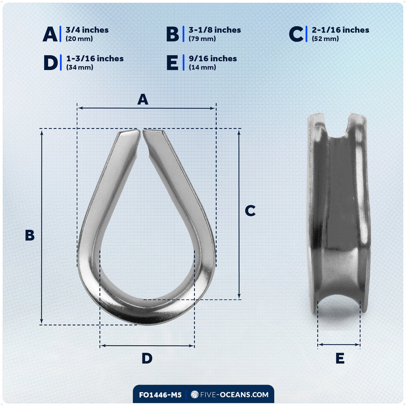 9/16" Wire Rope Thimble, AISI316 Stainless Steel, 5-Pack - FO1446-M5 - Five Oceans